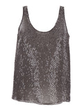 Brunello Cucinelli Women Silk Top With Round Neck And All-Over Sequins Brown Women