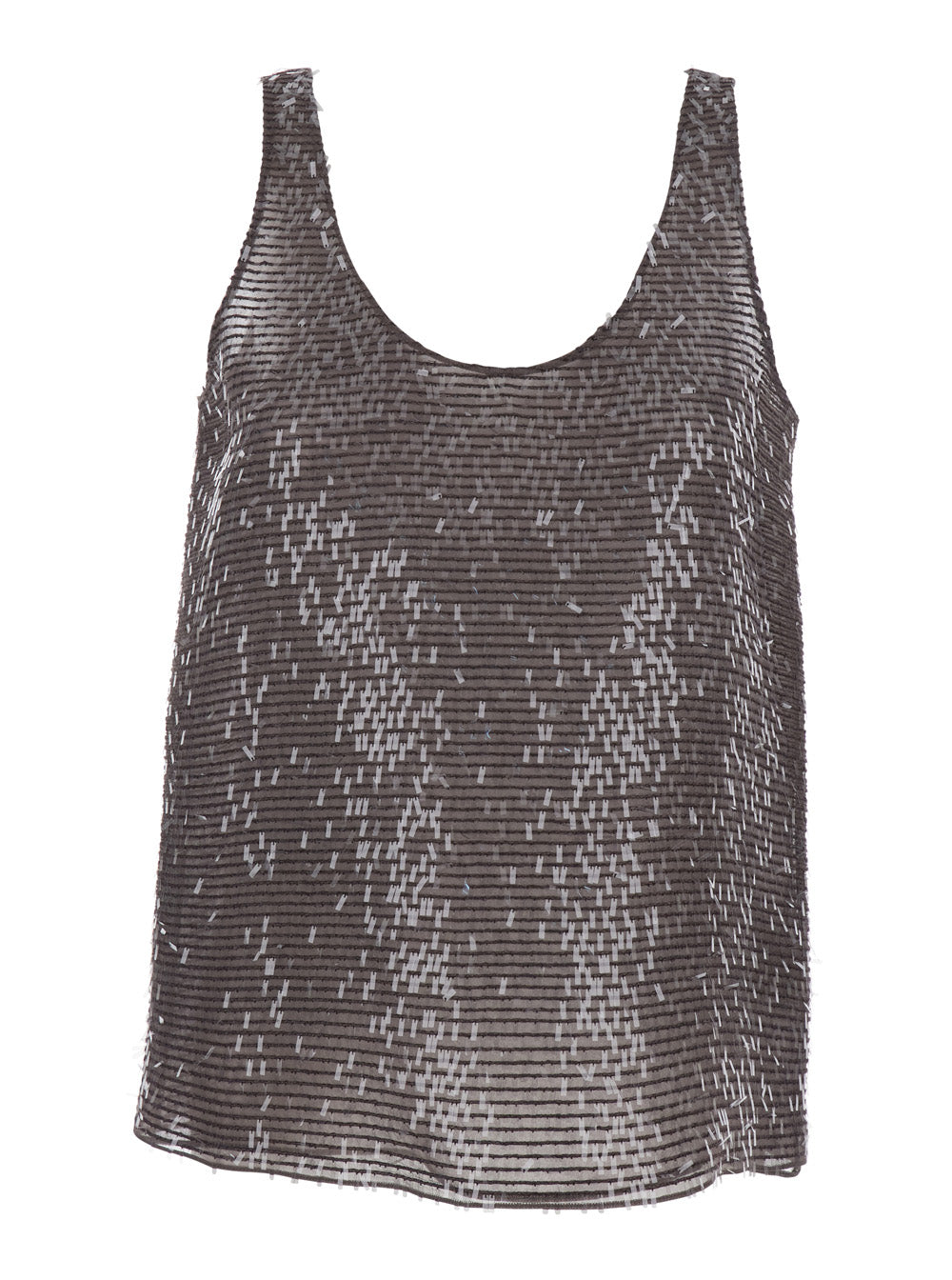 Brunello Cucinelli Women Silk Top With Round Neck And All-Over Sequins Brown Women