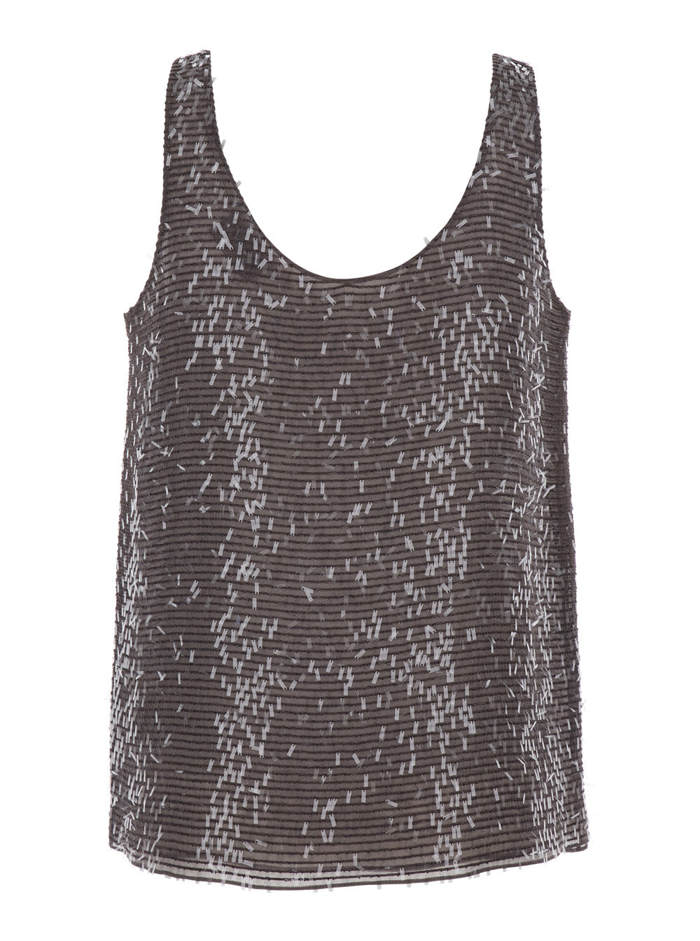 Brunello Cucinelli Women Silk Top With Round Neck And All-Over Sequins Brown Women