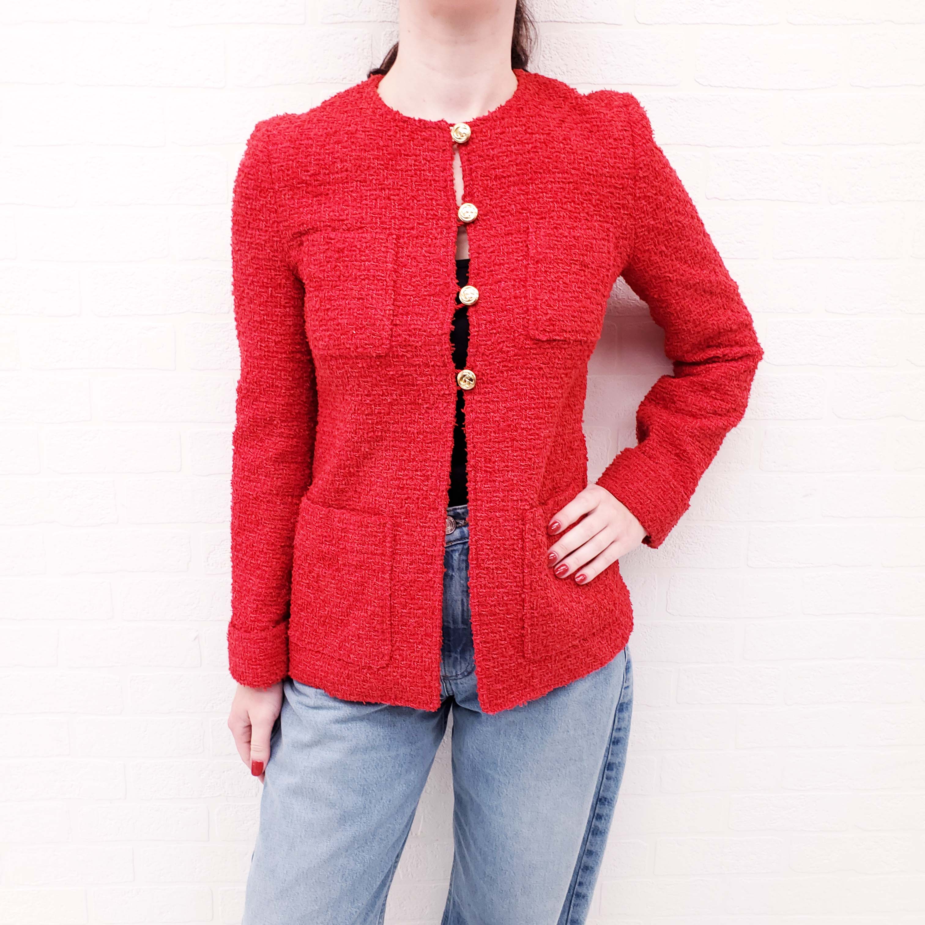 GUCCI RED TWEED JACKET WITH GOLD BUTTONS - SIZE 40
