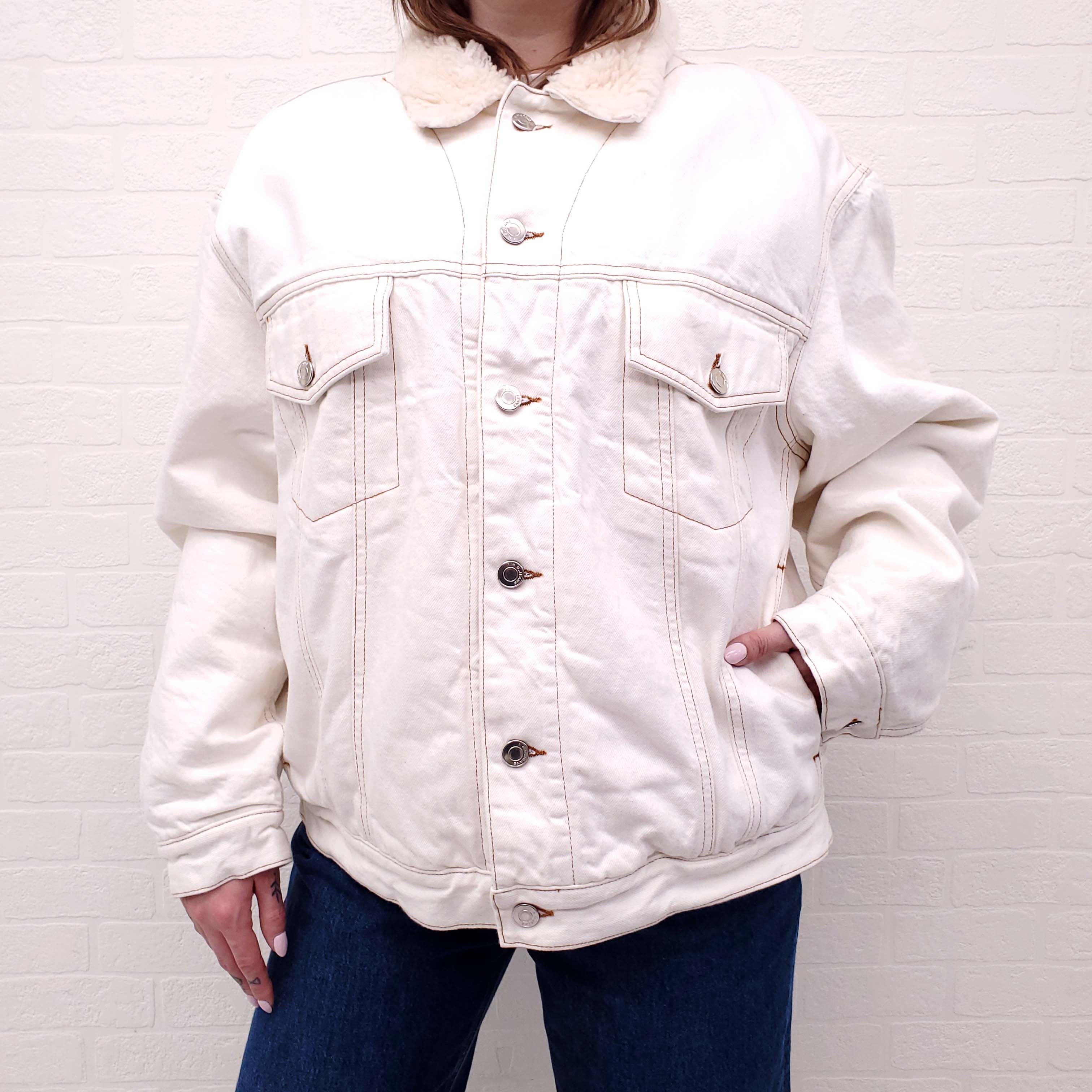 IRO OVERSIZED FAUX SHEARLING LINED DENIM JACKET - SIZE 38