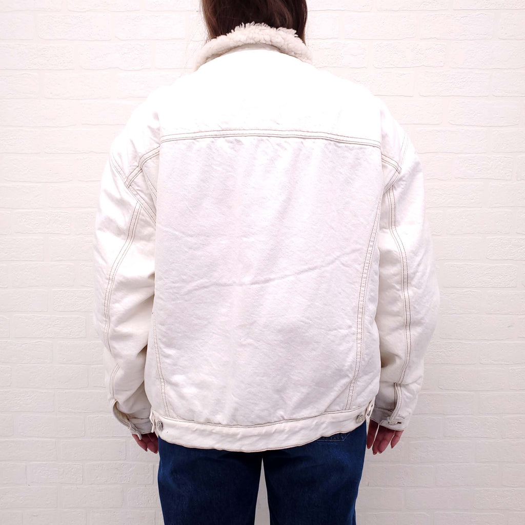 IRO OVERSIZED FAUX SHEARLING LINED DENIM JACKET - SIZE 38