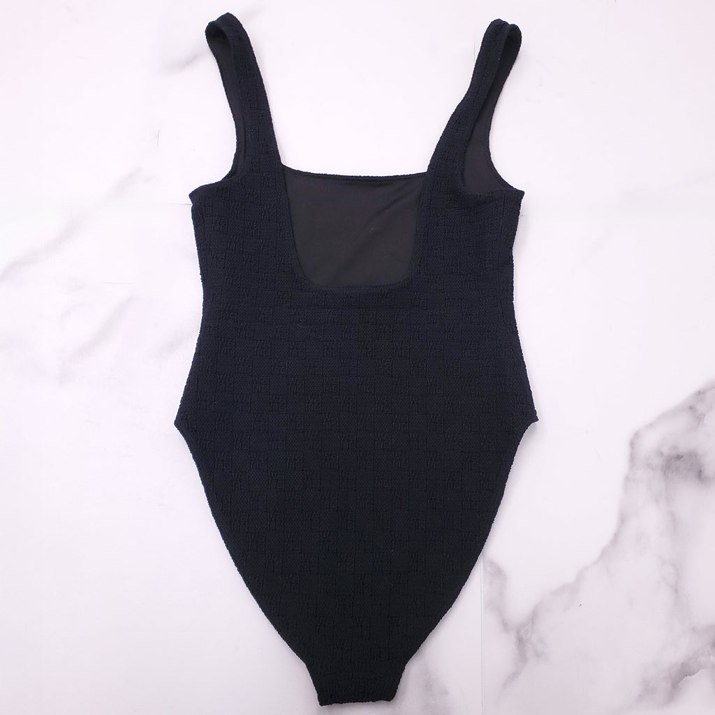 ALEXANDER WANG BLACK LOGO SQUARE NECKLINE SWIMSUIT / BODYSUIT - SIZE XS