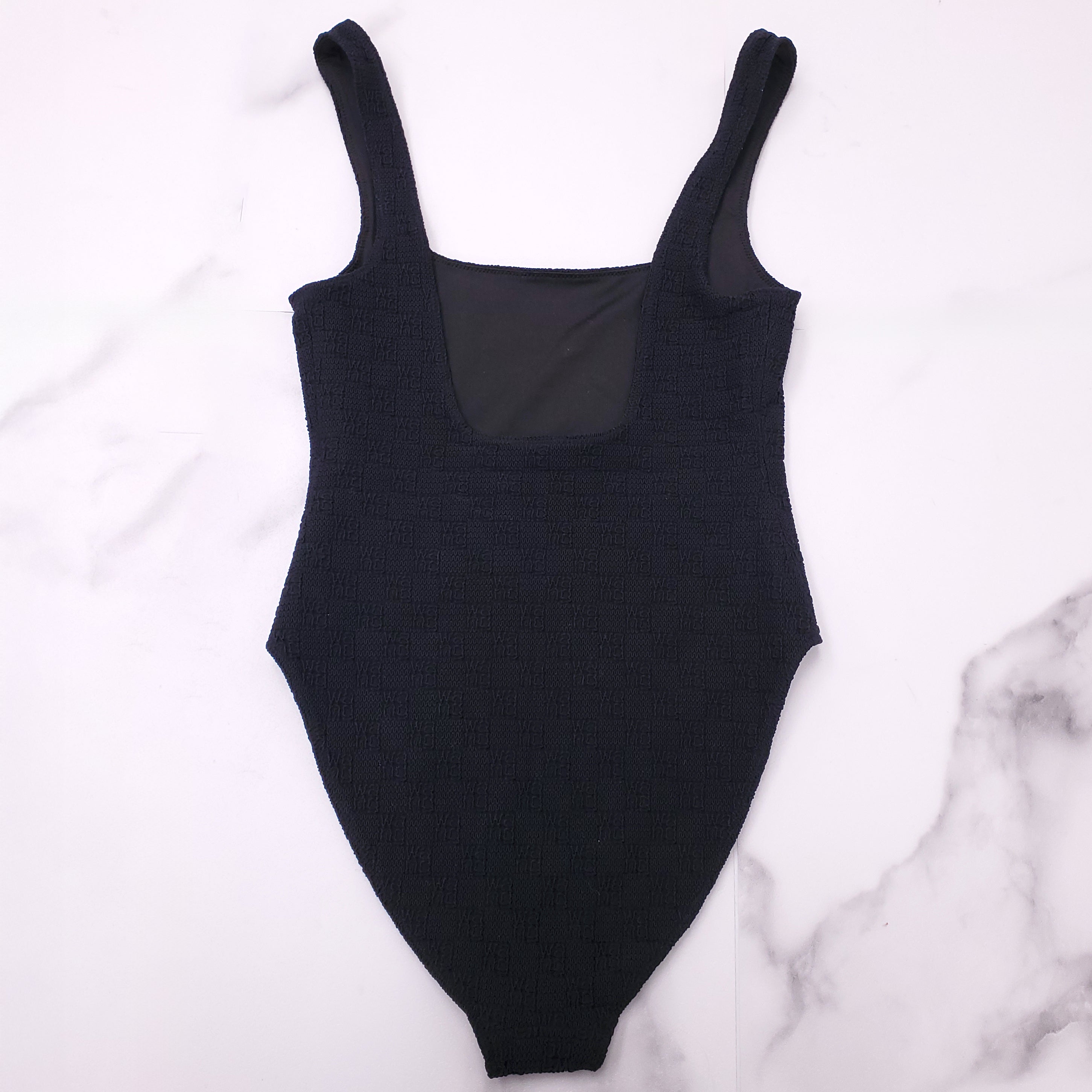 ALEXANDER WANG BLACK LOGO SQUARE NECKLINE SWIMSUIT / BODYSUIT - SIZE XS