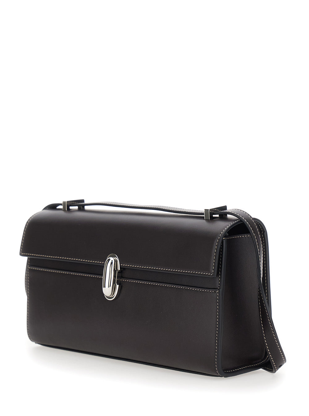 Savette Women Shoulder Bag 'Simmetry' With Top Strap And Turn Lock Closure In Brown Leather For Women