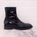 ANN DEMEULEMEESTER BLACK CRINKLE PATENT LEATHER ANKLE BOOTIES - SIZE 41