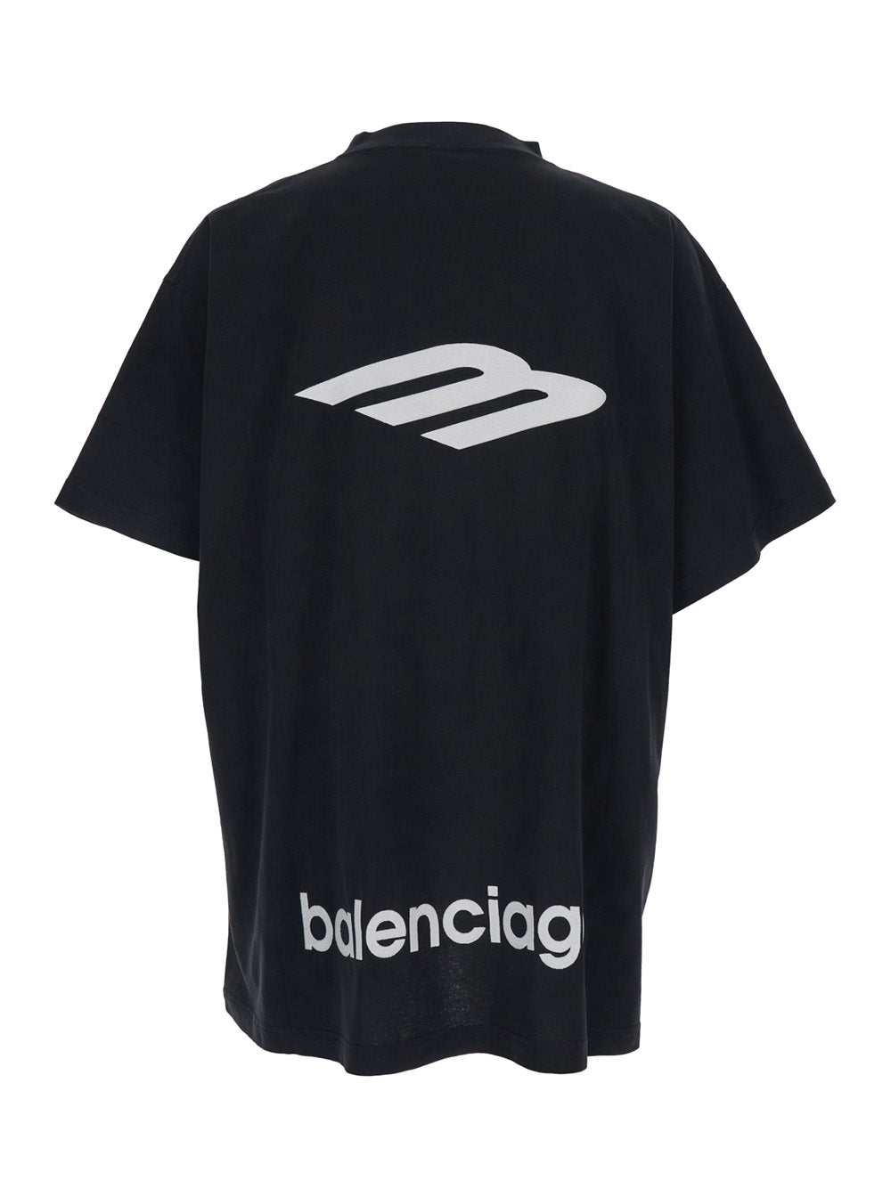 Balenciaga Men Black Tshirt With Logo On Front And Maxi Logo On Back In Cotton Man