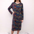 ETRO BLACK, BLUE, AND GREEN PATTERNED LONG SLEEVE MIDI DRESS - SIZE 46