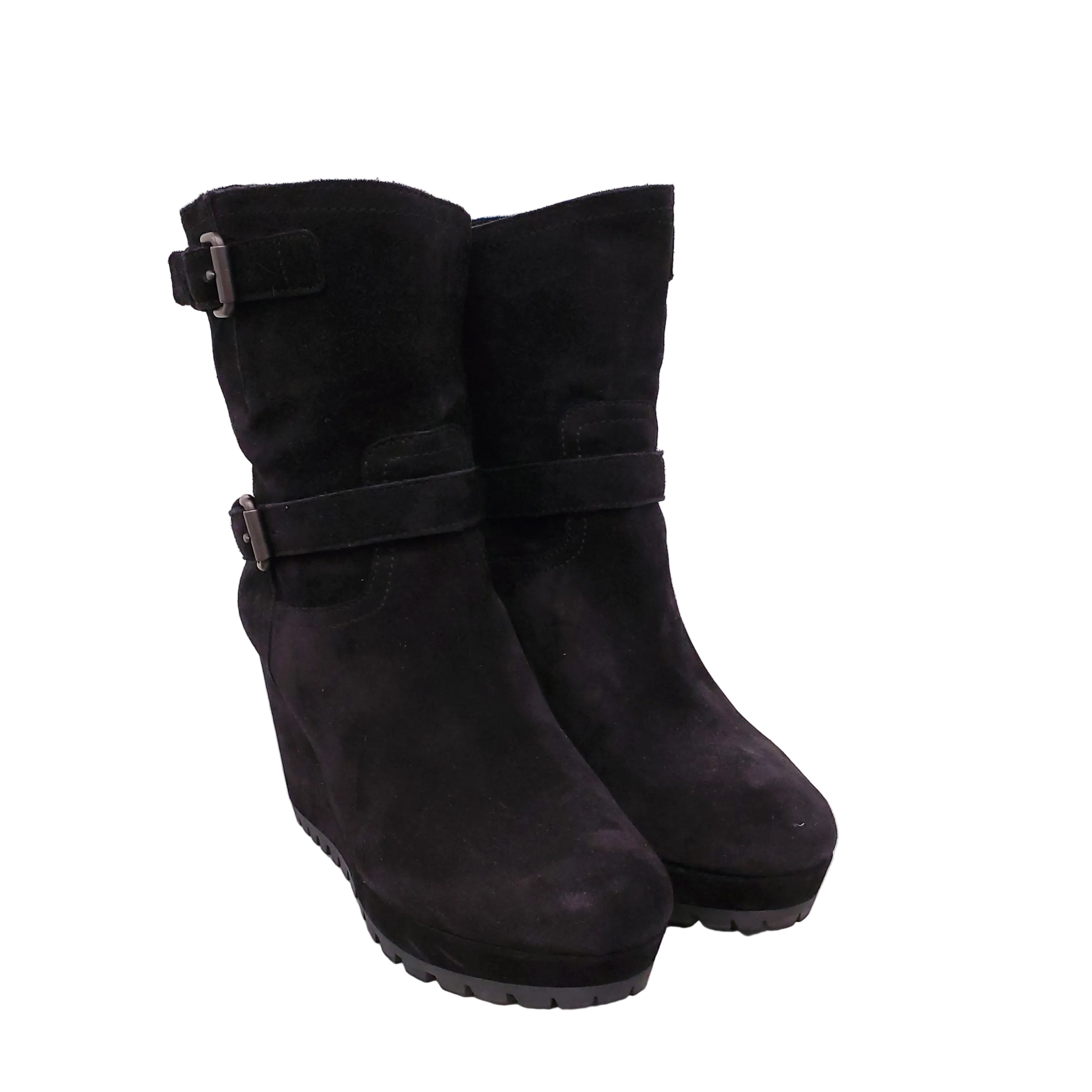 PRADA BLACK PLATFORM SUEDE HEELS - SIZE 38