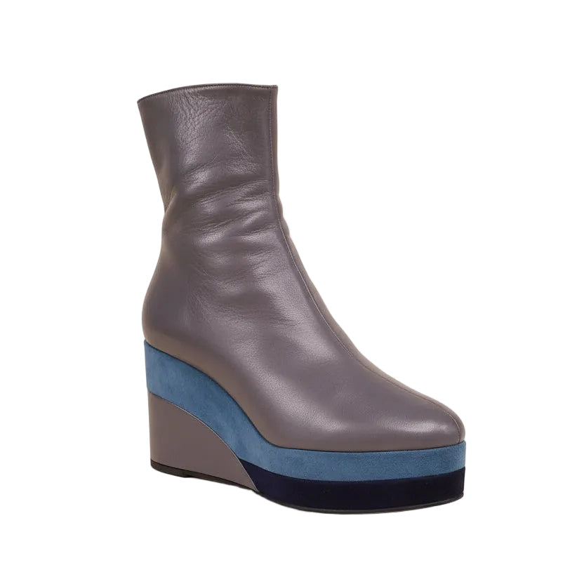 HERMÈS LEATHER ANKLE BOOTS IN GREY AND BLUE VELVET - SIZE 39