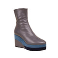 HERMÈS LEATHER ANKLE BOOTS IN GREY AND BLUE VELVET - SIZE 39