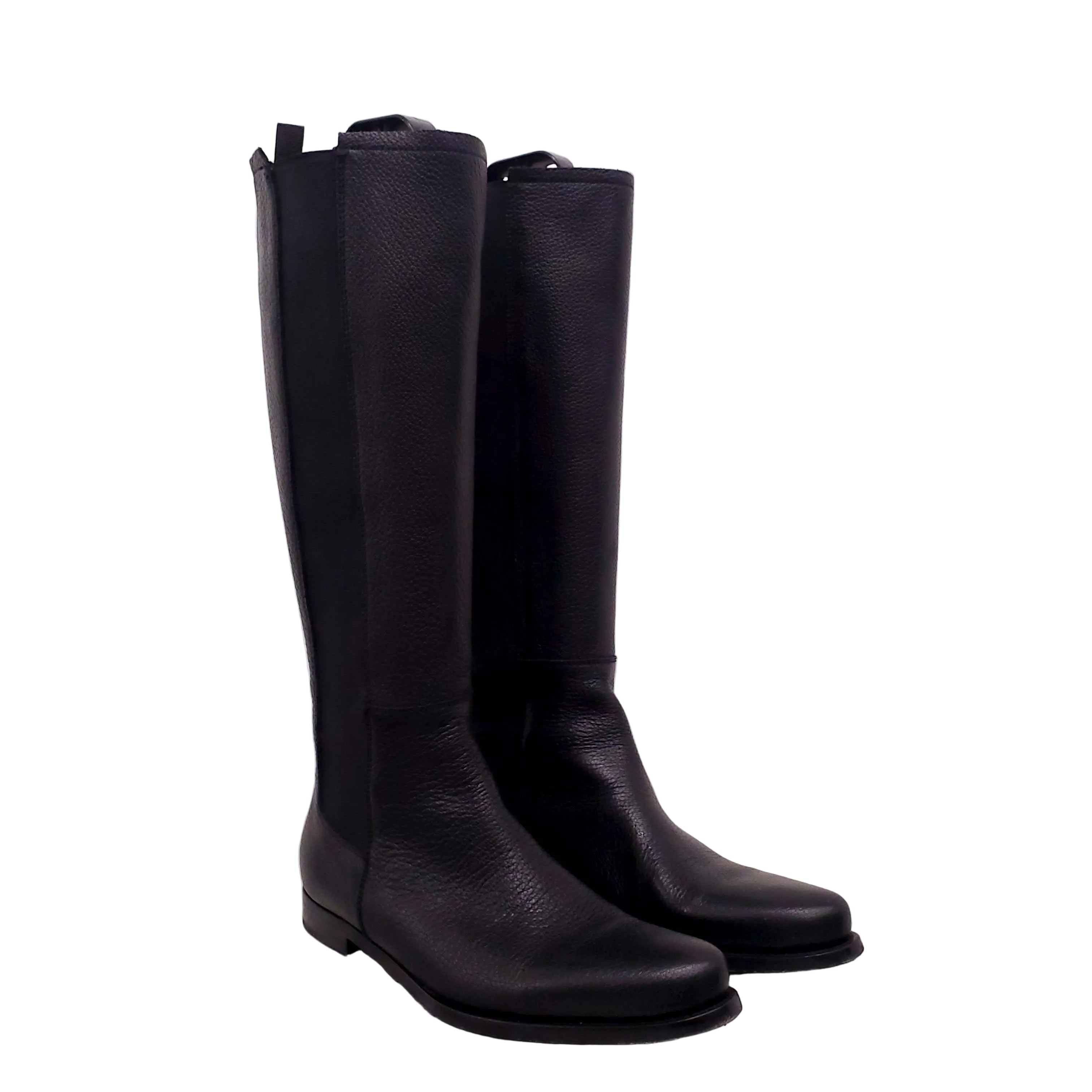 JIL SANDER BLACK LEATHER BOOTS WITH ELASTIC DETAIL - SIZE 39