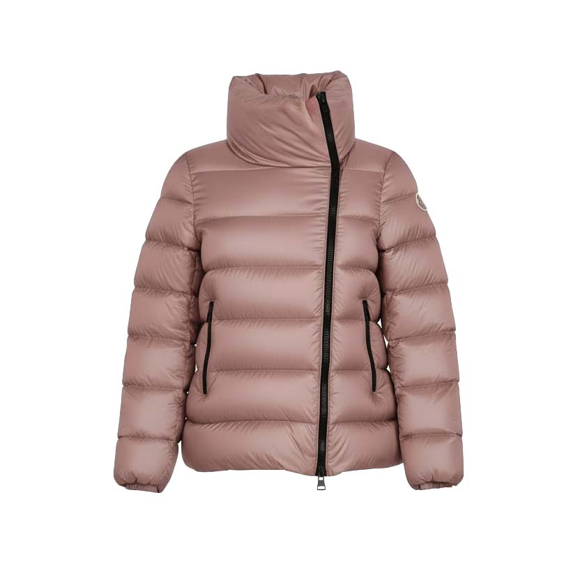 MONCLER TAUPE ASYMMETRICAL ZIPPER PUFFER JACKET WITH LOGO - SIZE 00 (XXS)