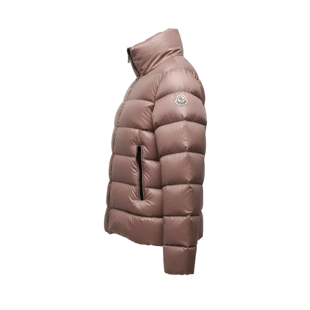 MONCLER TAUPE ASYMMETRICAL ZIPPER PUFFER JACKET WITH LOGO - SIZE 00 (XXS)