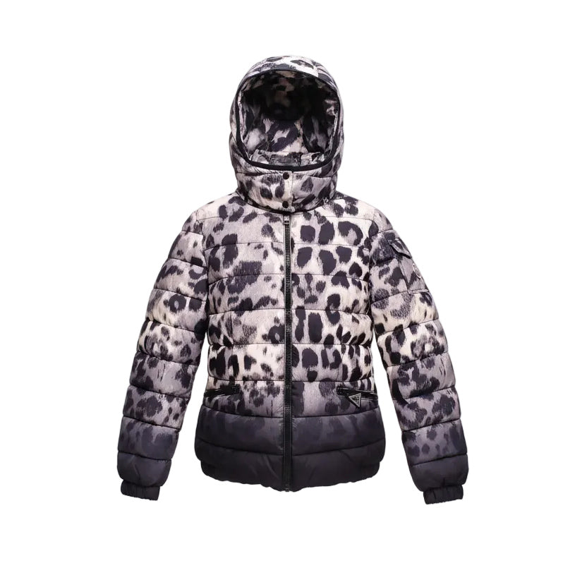 MONCLER LEOPARD JACKET WITH CINCH DETAIL & LOGO - SIZE 3 (M)