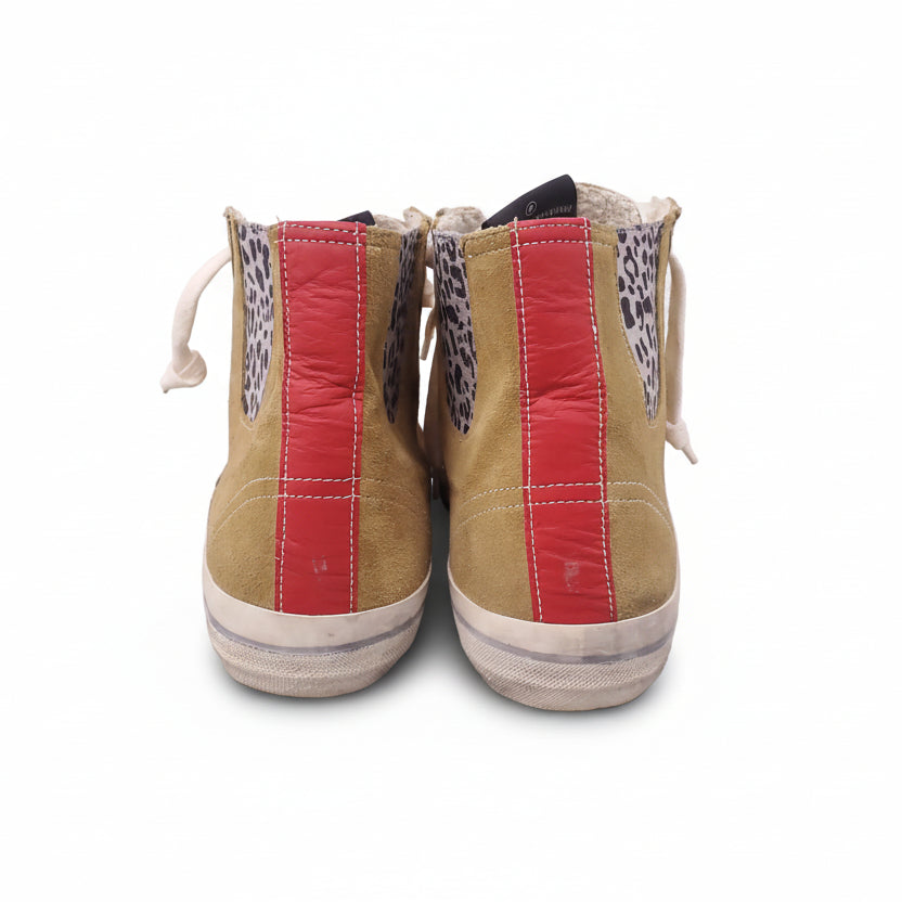 GOLDEN GOOSE V-STAR 1 SUEDE SNEAKERS WITH GREY LEOPARD DETAILS - SIZE 37