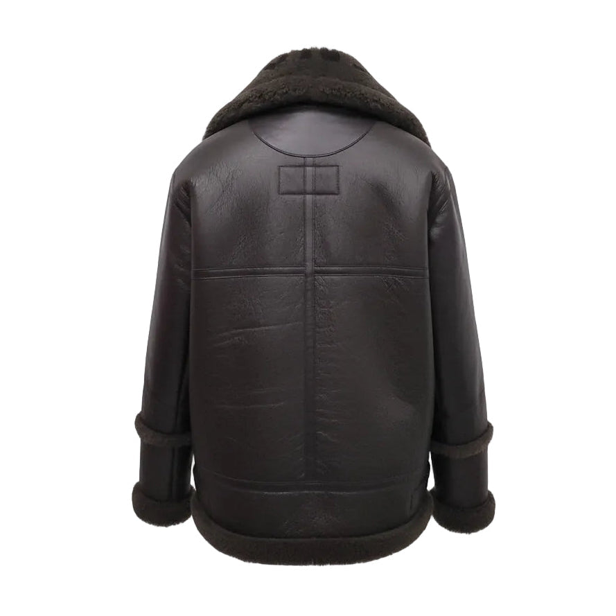 BALENCIAGA FOREST GREEN SHEARLING LOGO JACKET - SIZE 40