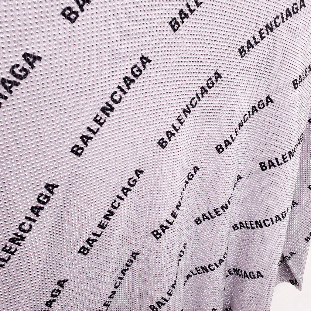 BALENCIAGA SILVER AND BLACK RHINESTONE LOGO TURTLENECK SWEATER - SIZE 2 (M)