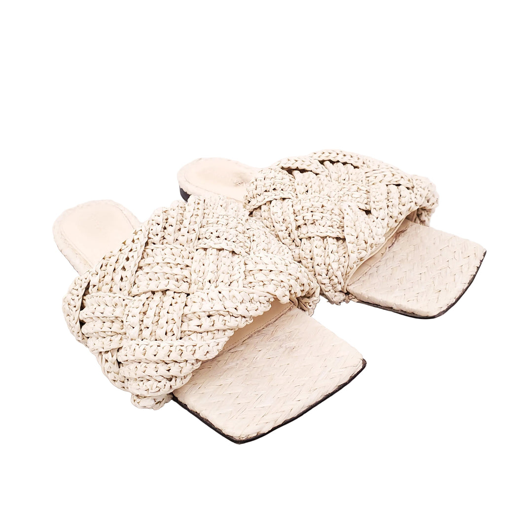 BOTTEGA VENETA WOVEN FABRIC MULES - SIZE 37.5