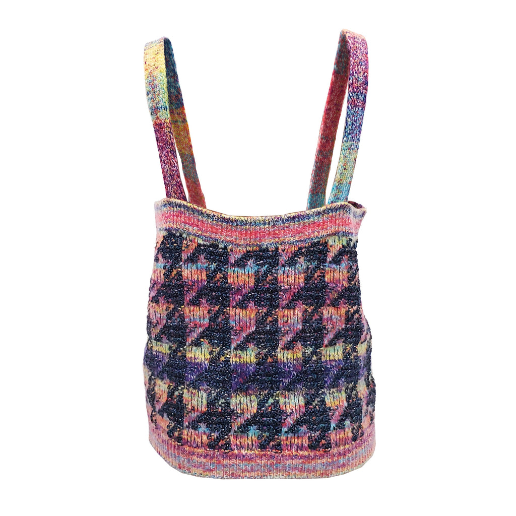 CHANEL MULTI-COLOUR HOUNDSTOOTH KNIT TANK TOP - SIZE 42