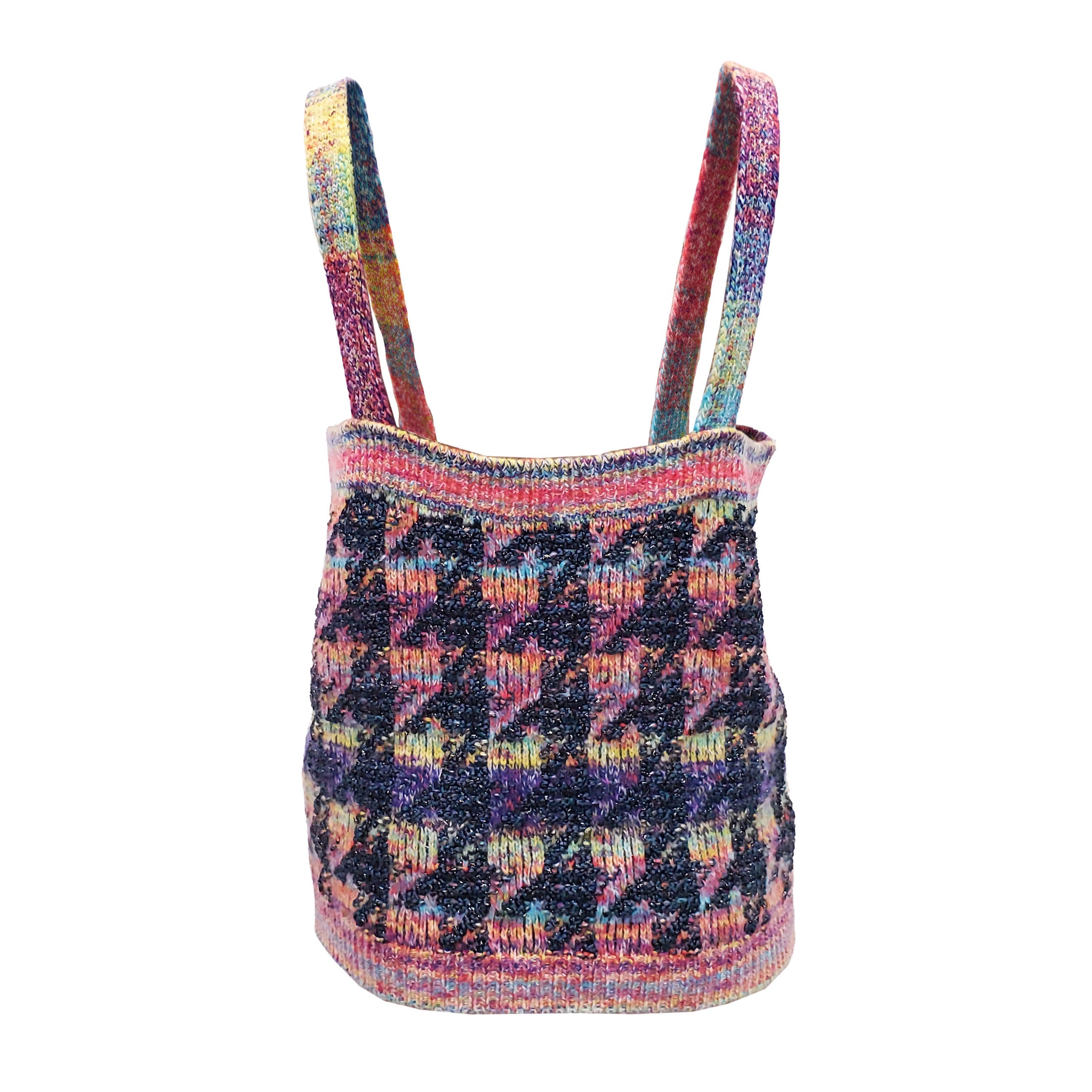 CHANEL MULTI-COLOUR HOUNDSTOOTH KNIT TANK TOP - SIZE 42