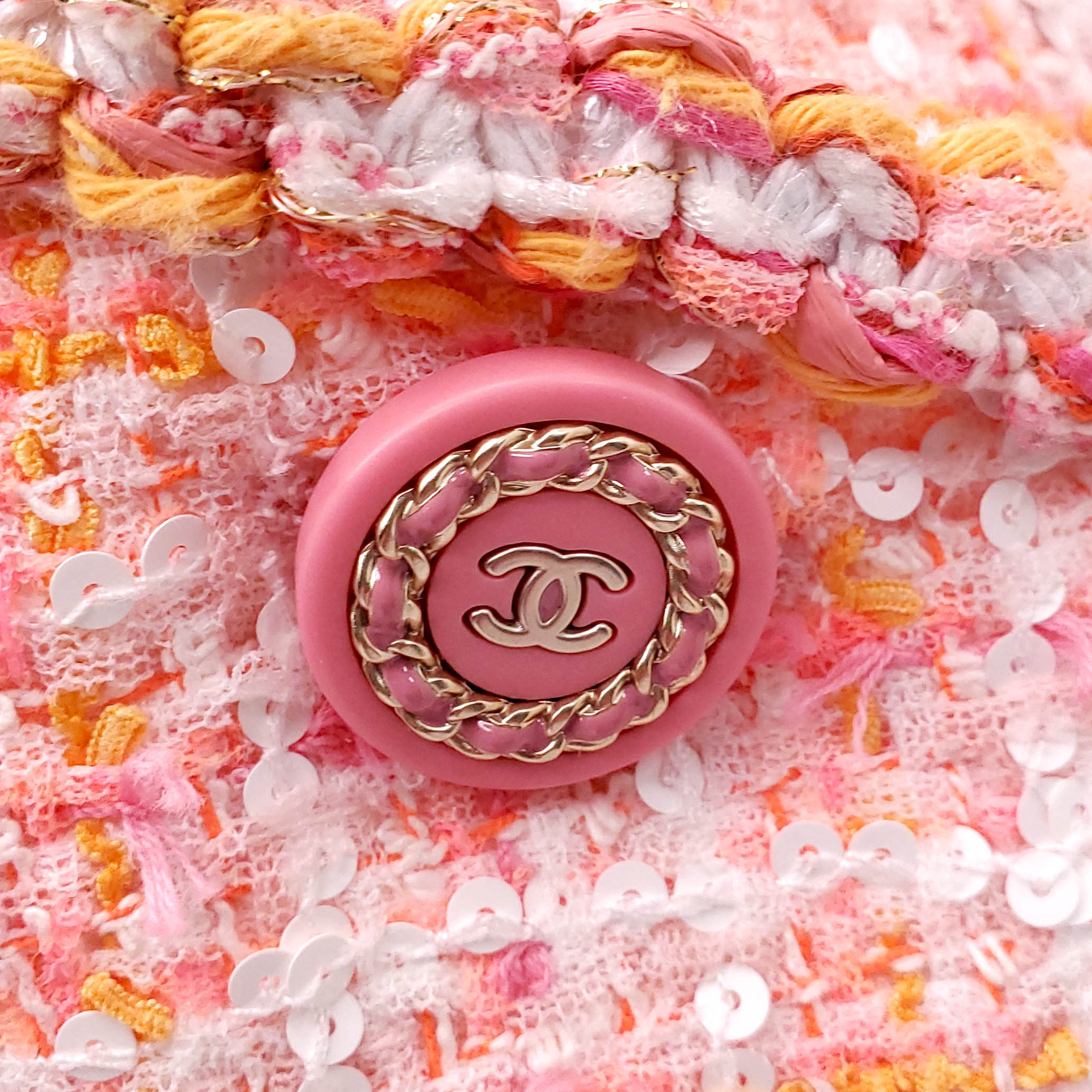 CHANEL PINK TWEED COAT - SIZE 36