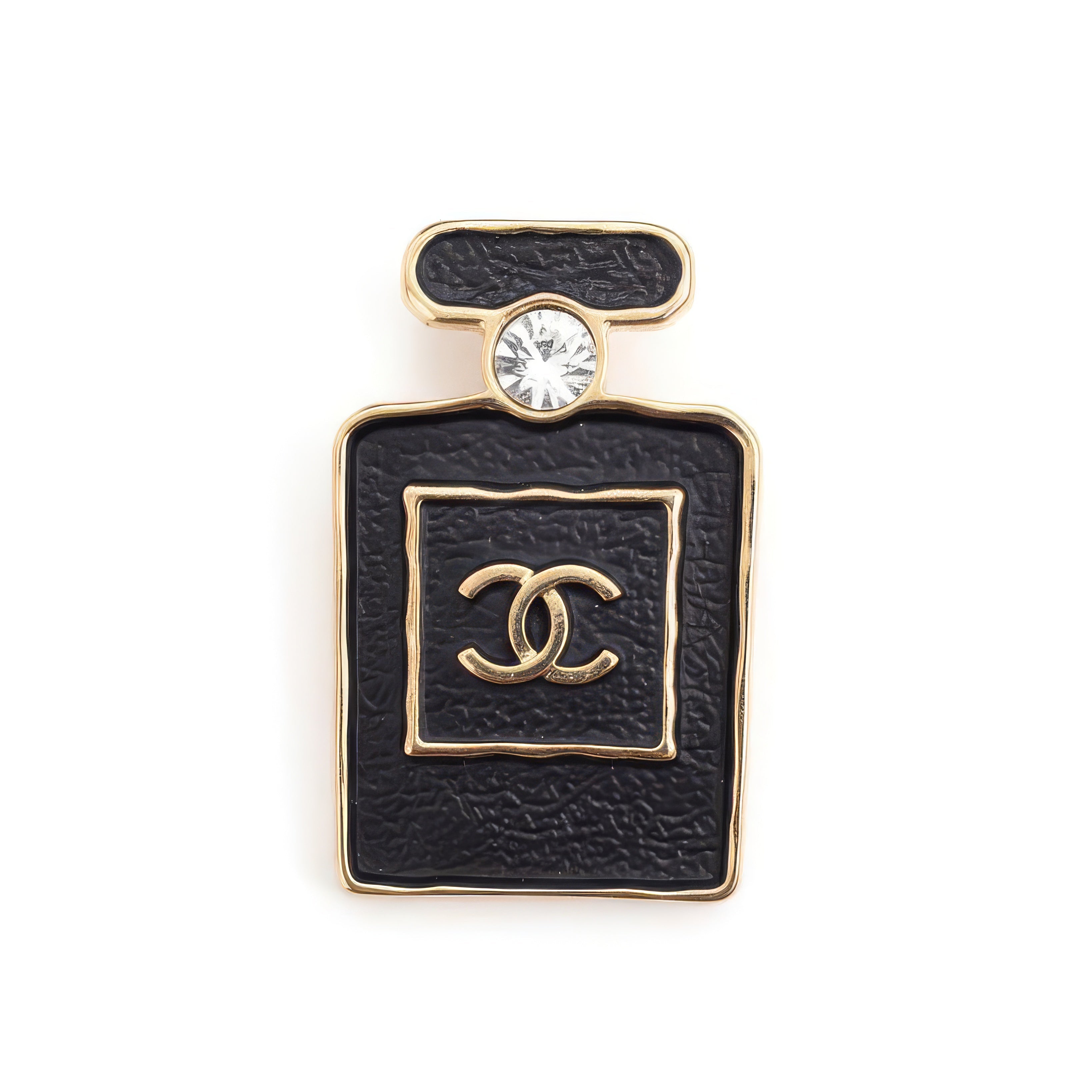 CHANEL BLACK LEATHER PERFUME BOTTLE BROOCH