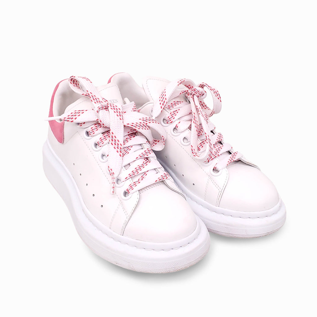 ALEXANDER MCQUEEN WHITE SNEAKERS WITH PINK HEEL AND PINK LACE - SIZE 35.5