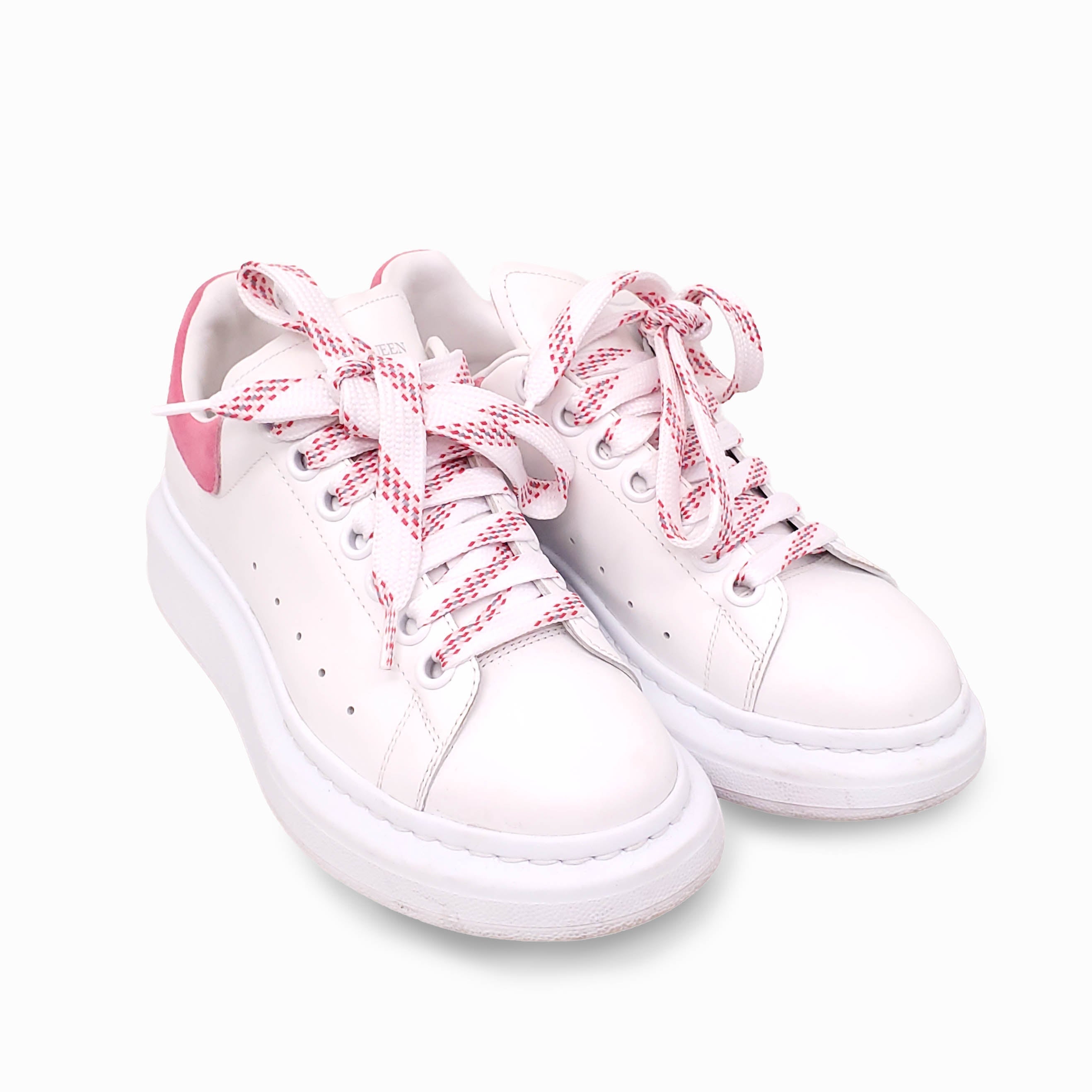 ALEXANDER MCQUEEN WHITE SNEAKERS WITH PINK HEEL AND PINK LACE - SIZE 35.5