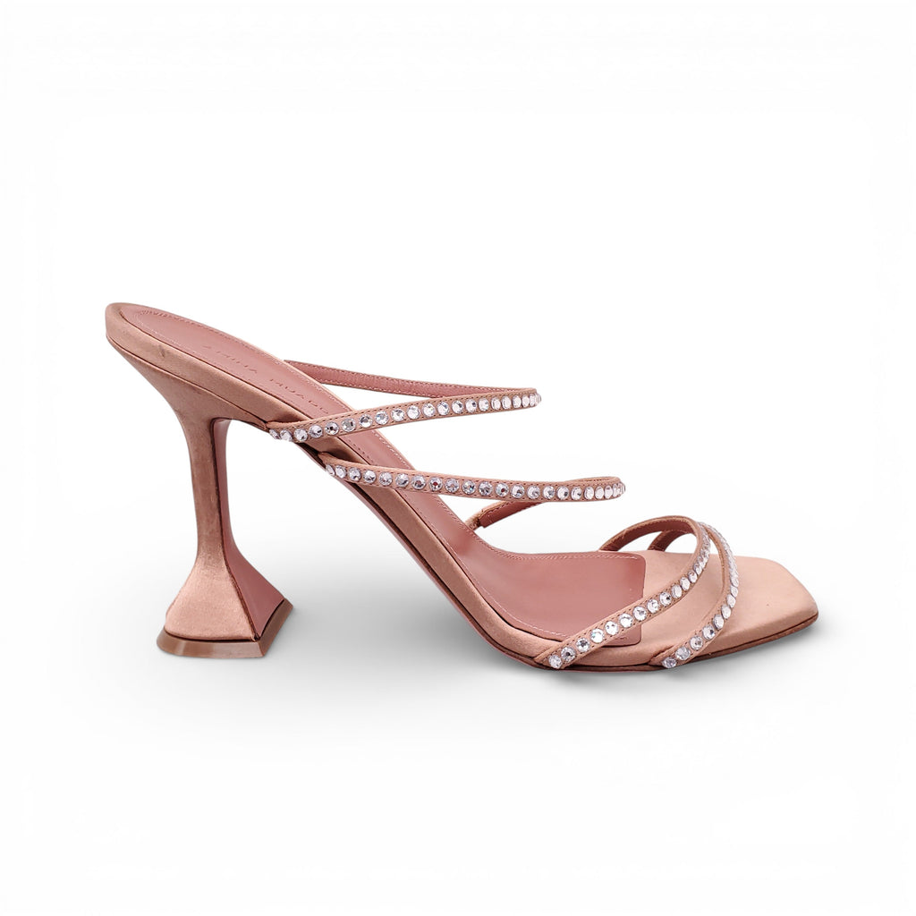 AMINA MUADDI ROSE GOLD CRYSTAL SANDALS - SIZE 41