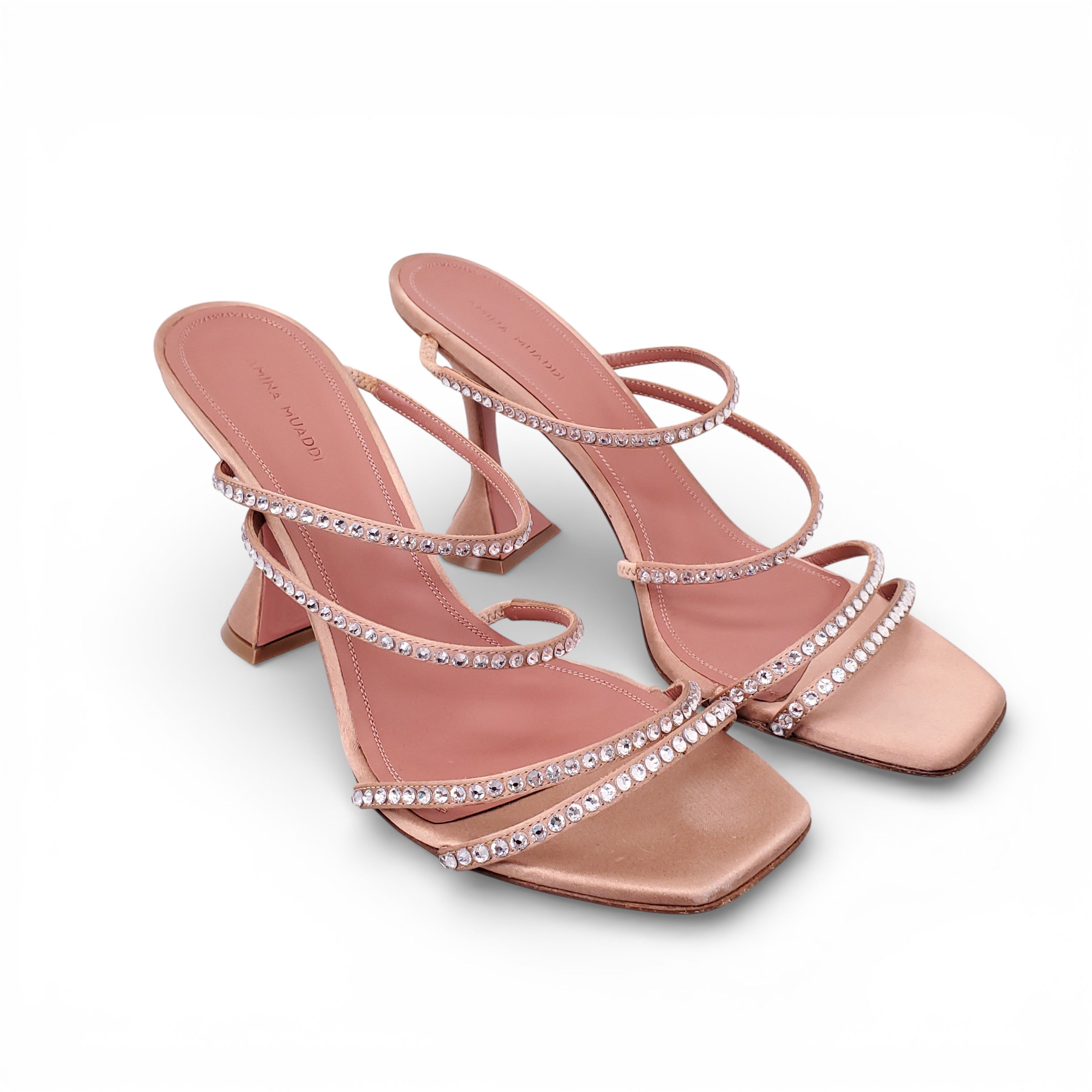 AMINA MUADDI ROSE GOLD CRYSTAL SANDALS - SIZE 41