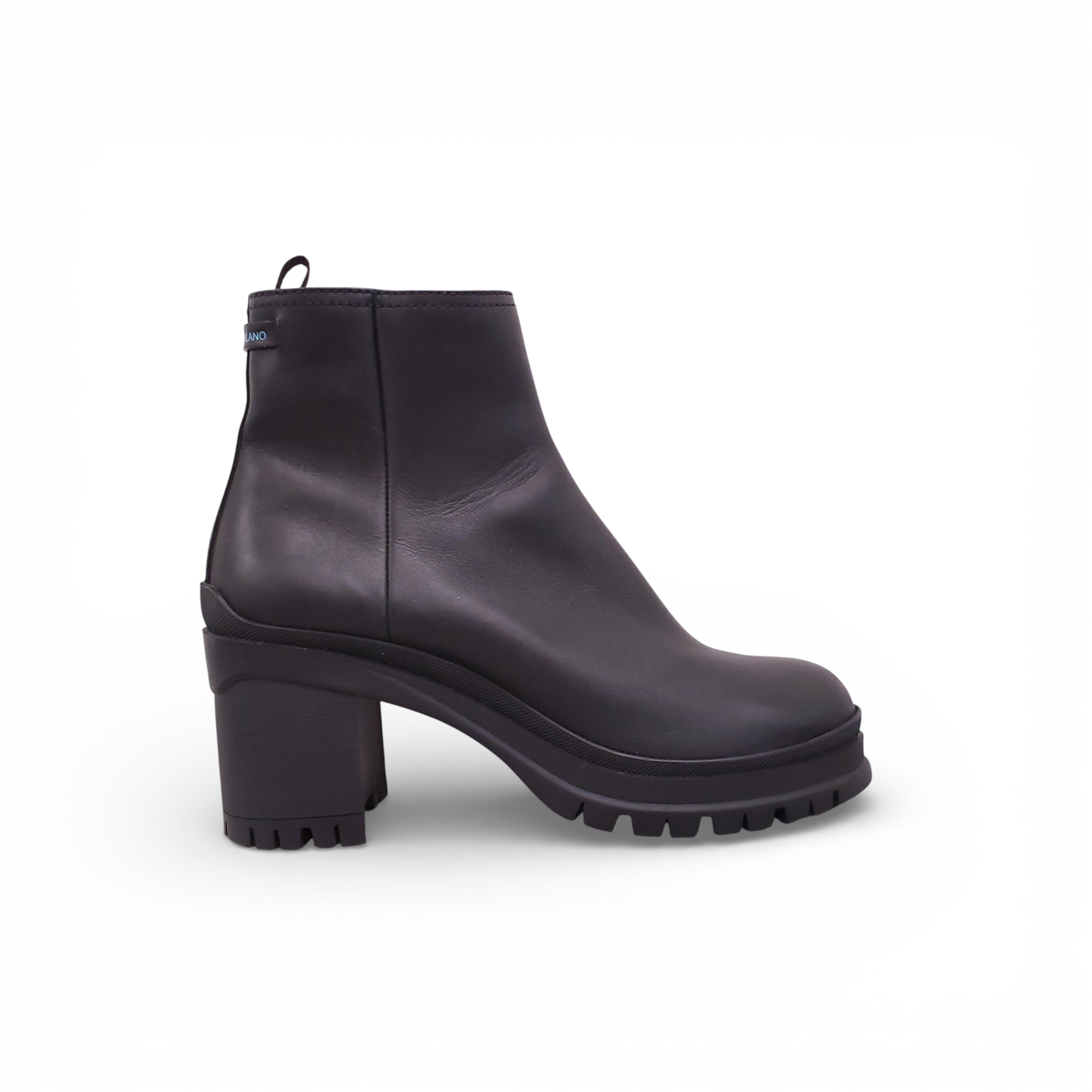 PRADA BLACK LEATHER BLOCK BOOTS WITH LOGO - SIZE 40.5