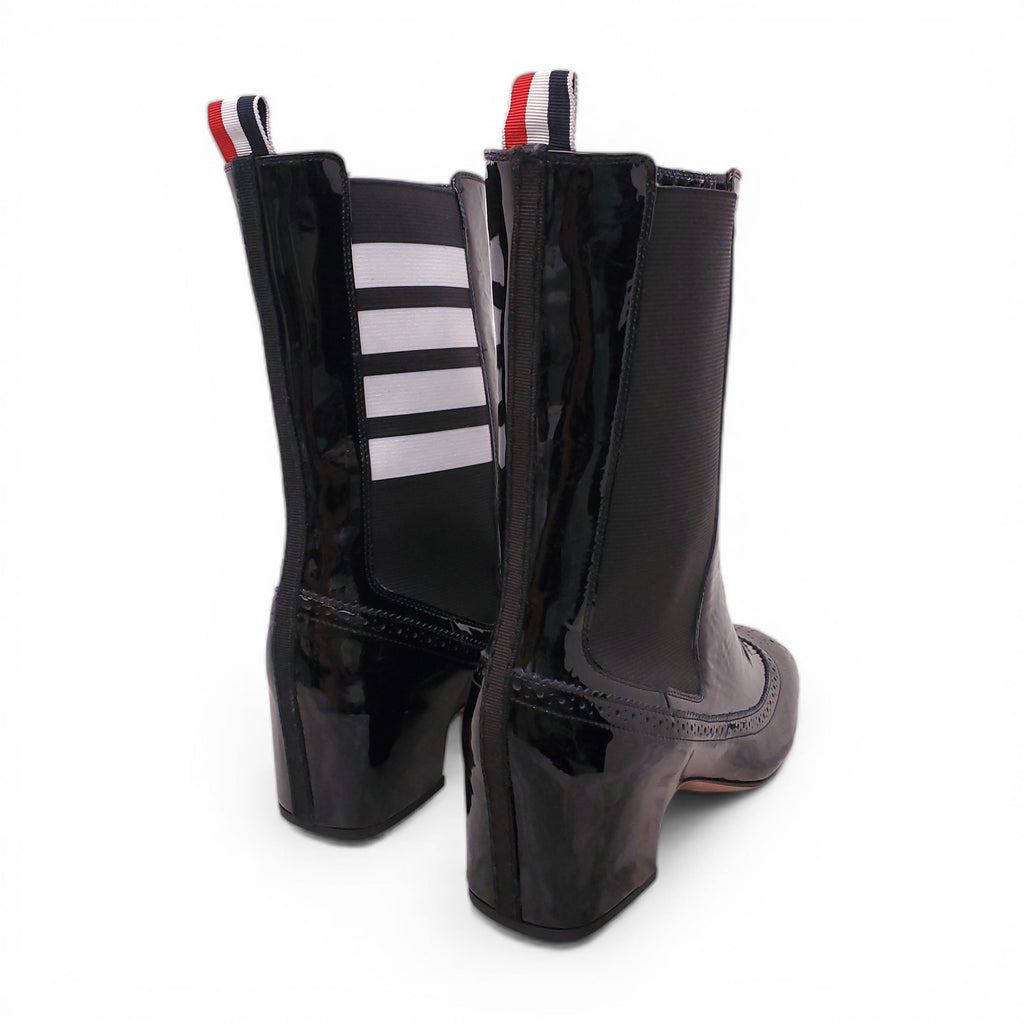 THOM BROWNE PERFORATED PATENT-LEATHER ANKLE BOOTS - SIZE 38.5