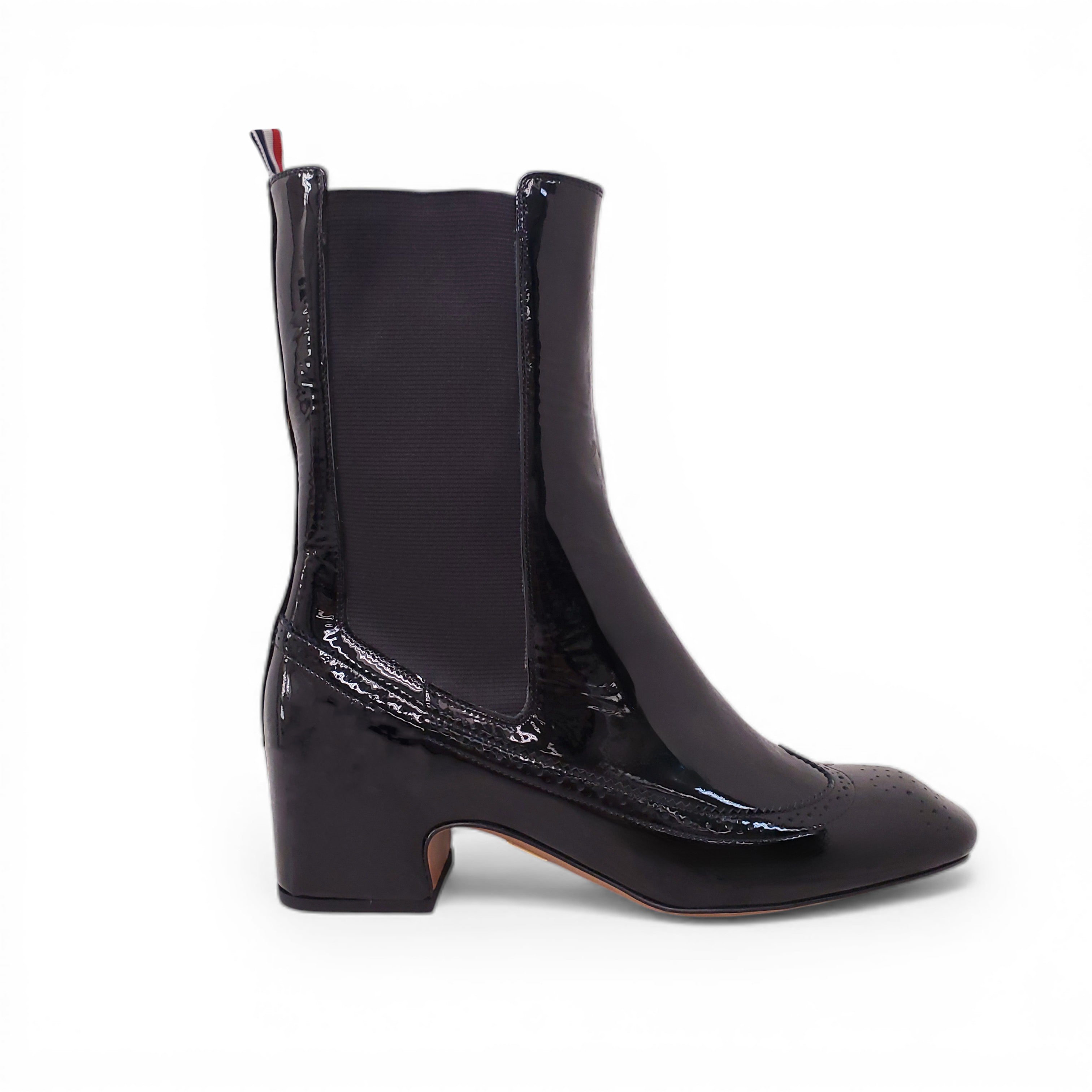 THOM BROWNE PERFORATED PATENT-LEATHER ANKLE BOOTS - SIZE 38.5
