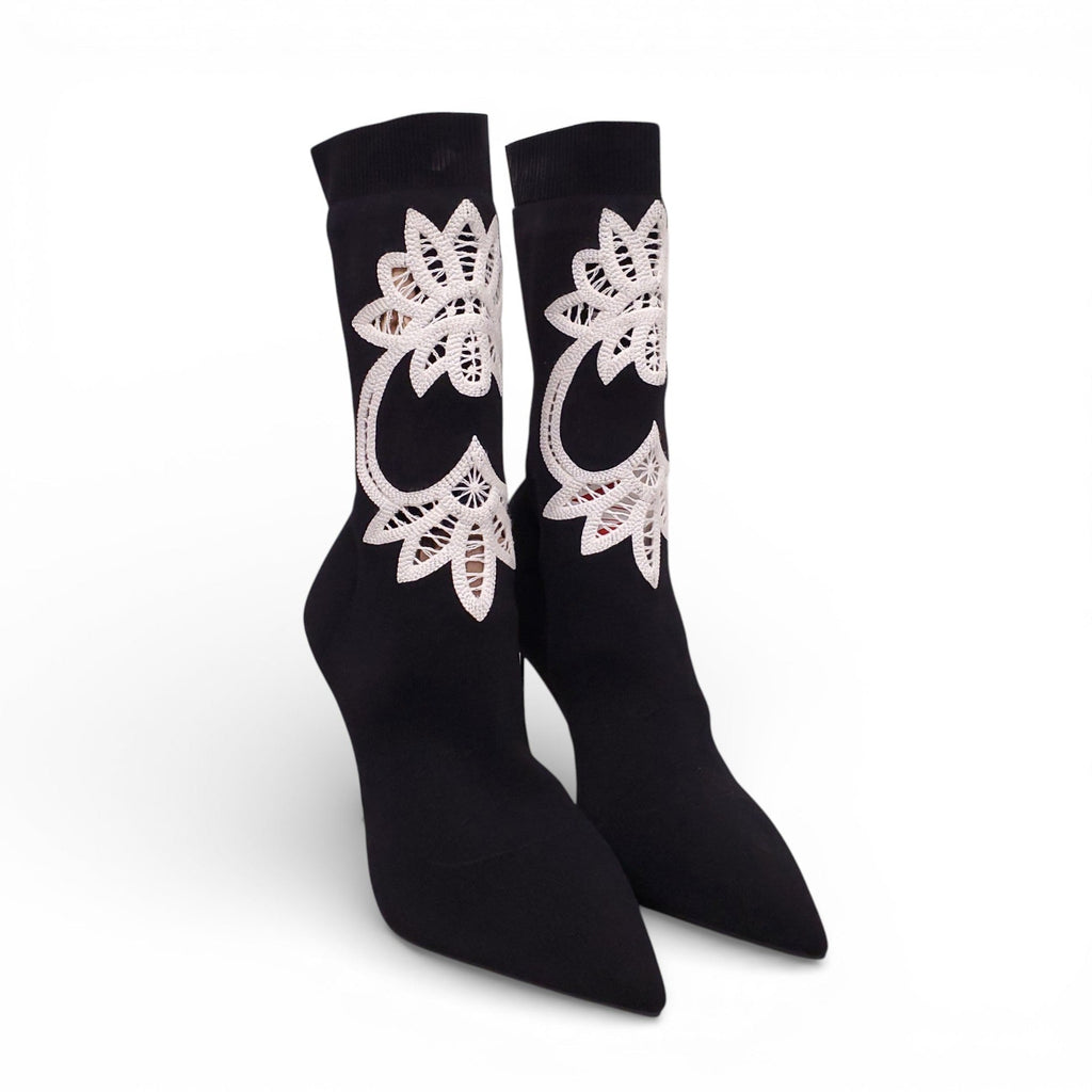 ALEXANDER MCQUEEN SOCK BOOTIES WITH LACE BROCADE DETAIL - SIZE 39