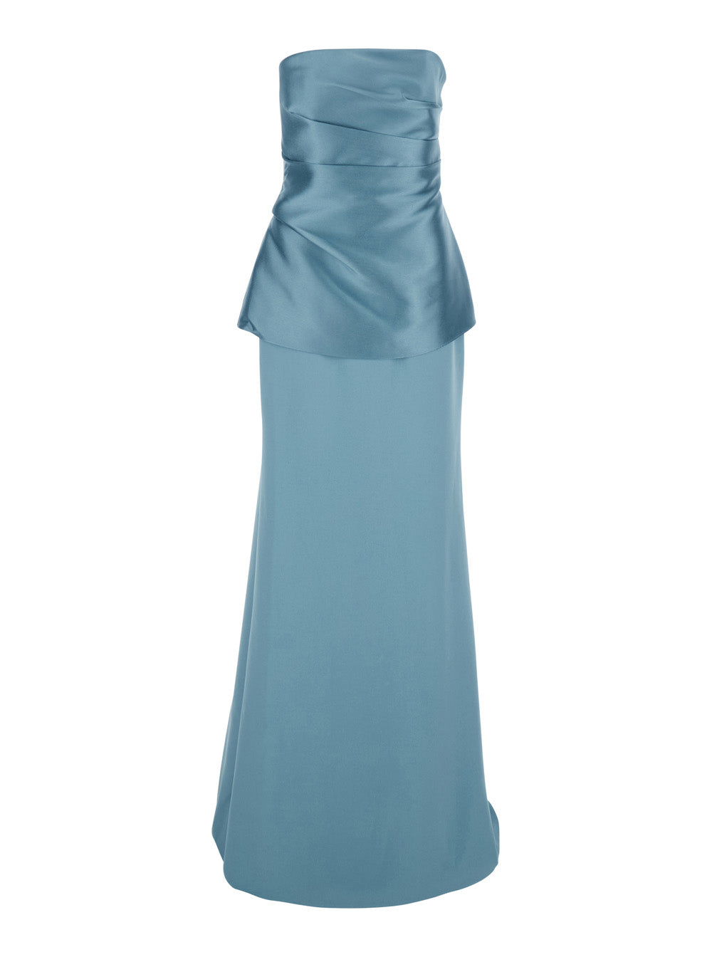 Solace London Women 'Alia' Light Blue Long Dress With Straight Neckline And Flared Design In Tech Fabric Women