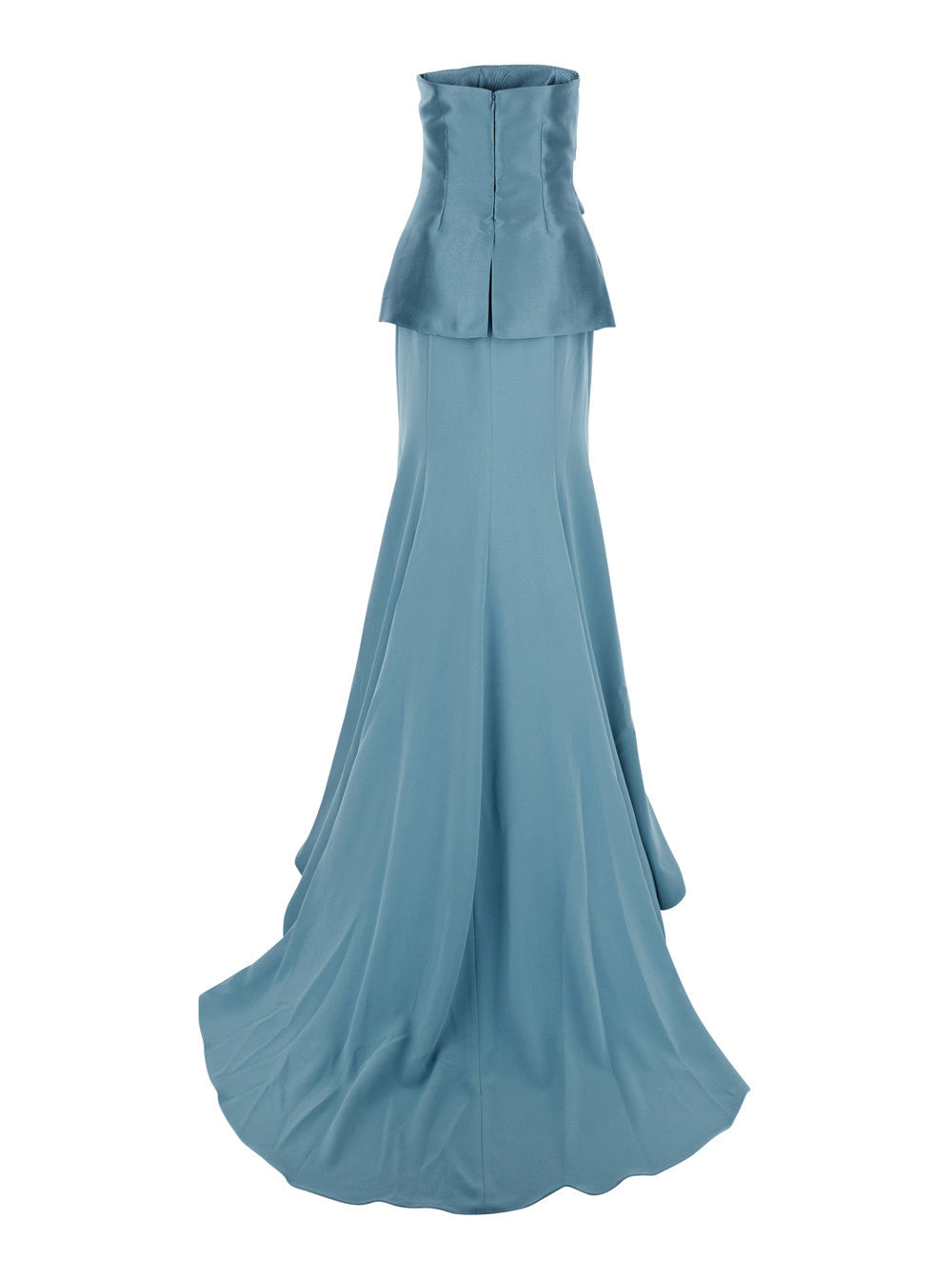 Solace London Women 'Alia' Light Blue Long Dress With Straight Neckline And Flared Design In Tech Fabric Women