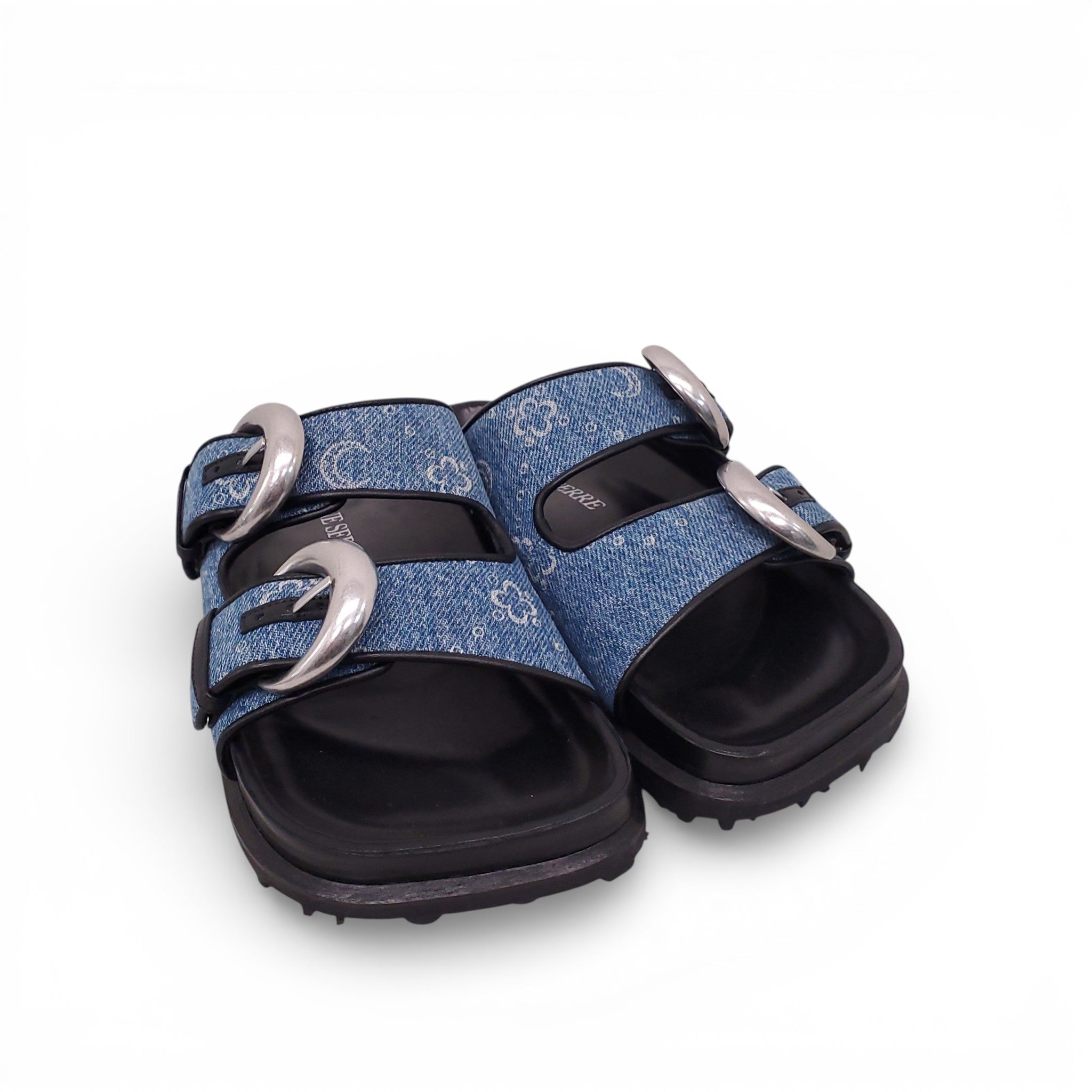 MARINE SERRE LOGO DENIM SANDALS - SIZE 37