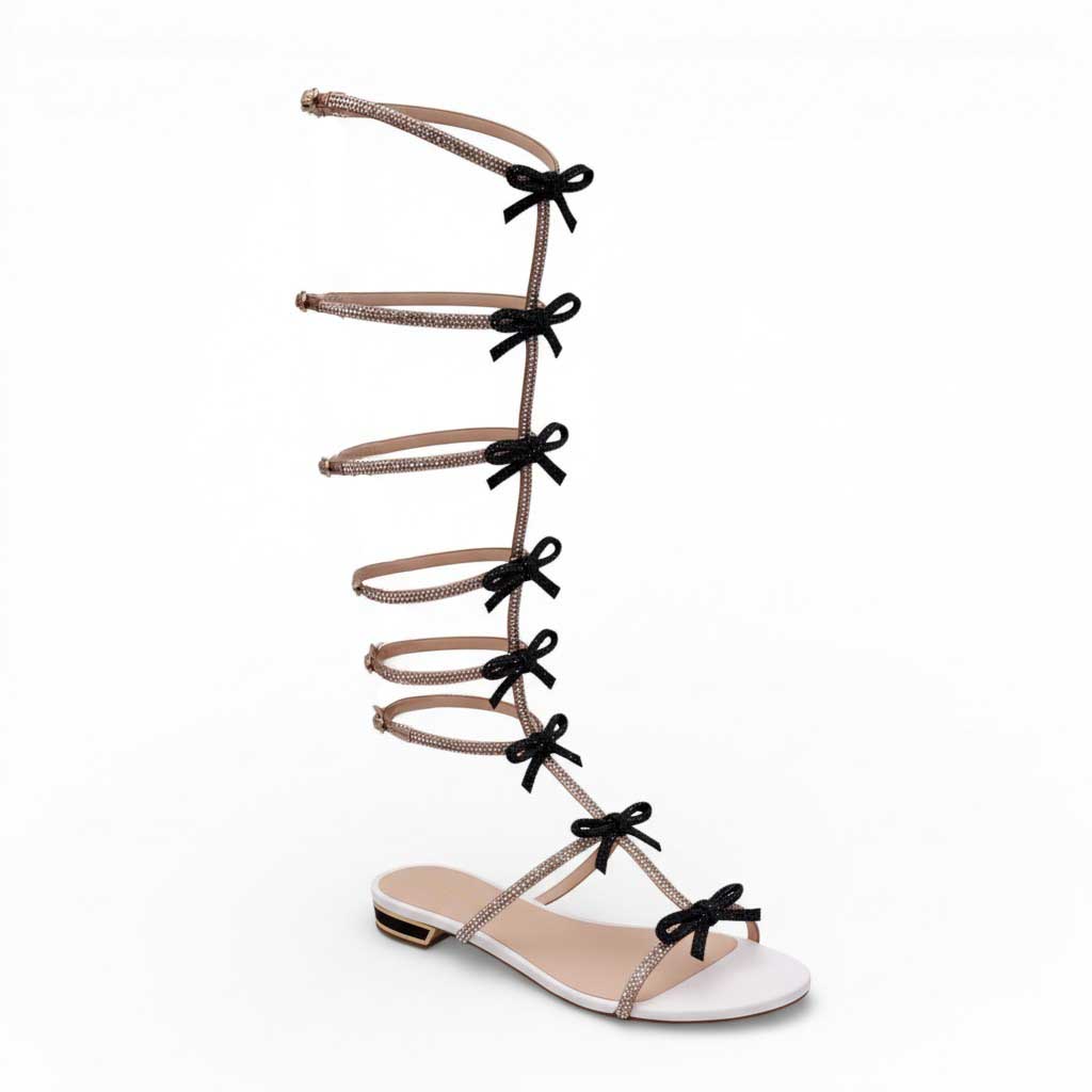 RENE CAOVILLA TIE UP BOW CRYSTAL SANDALS - SIZE 37