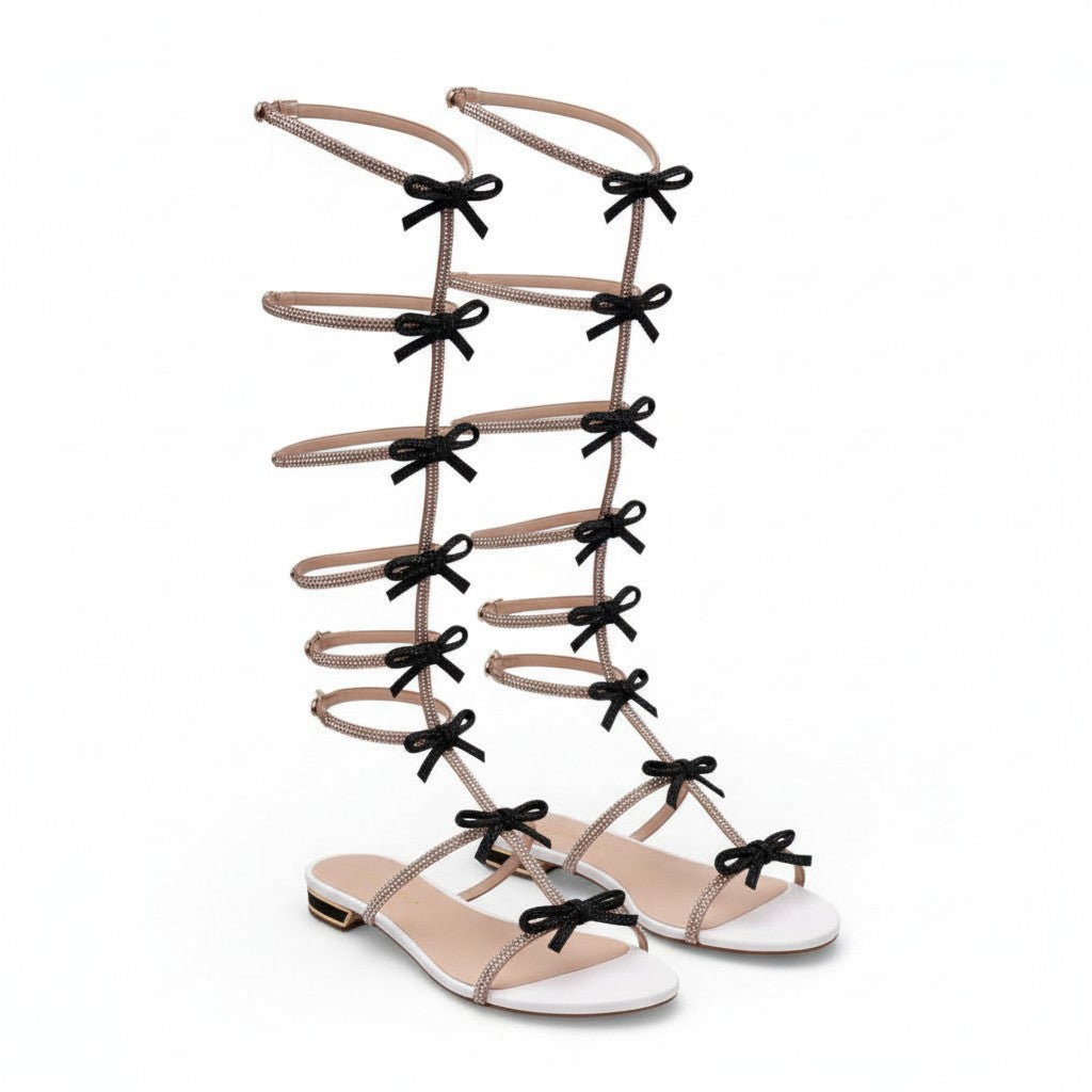 RENE CAOVILLA TIE UP BOW CRYSTAL SANDALS - SIZE 37