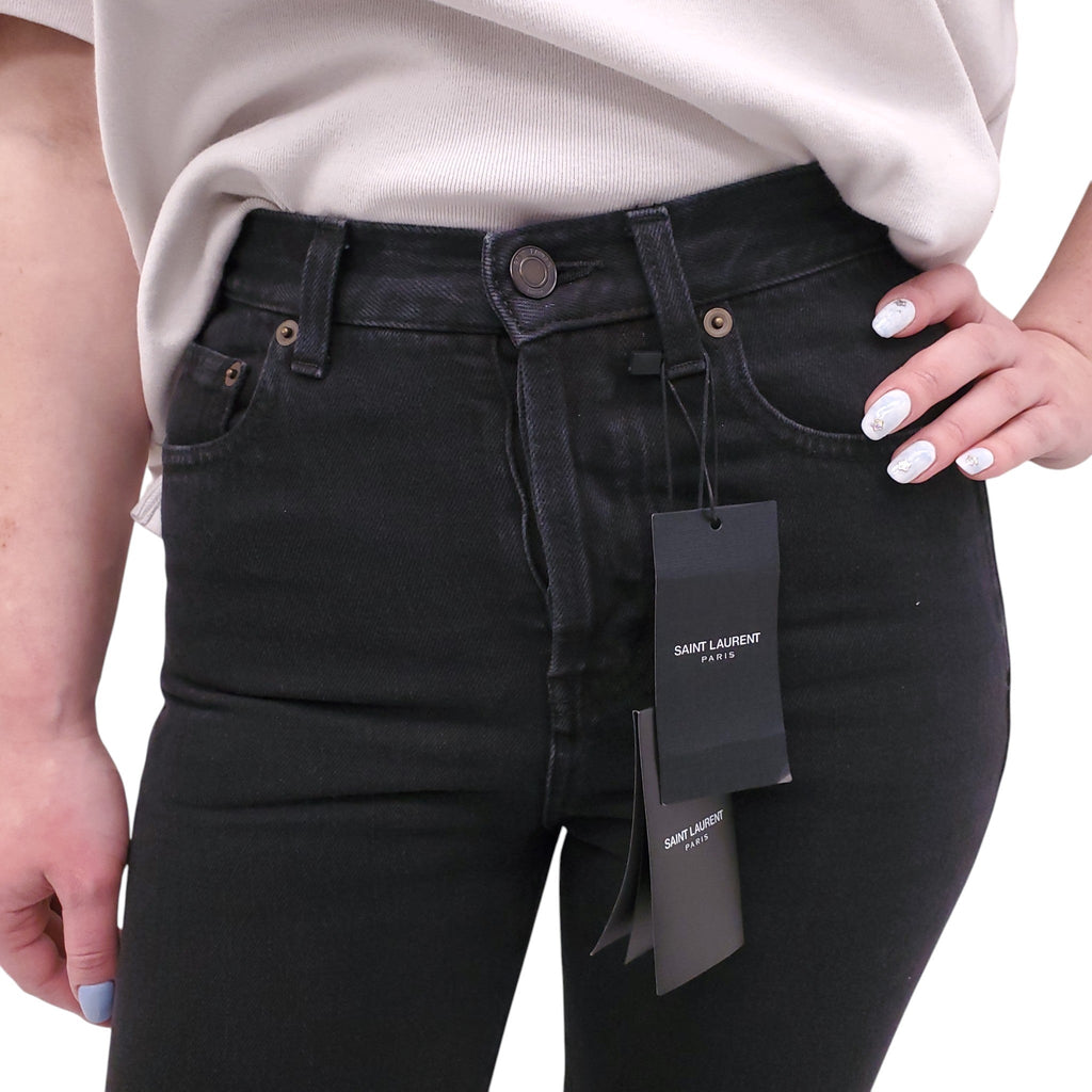 SAINT LAURENT BLACK HIGH-WAISTED DENIM JEANS - SIZE 26