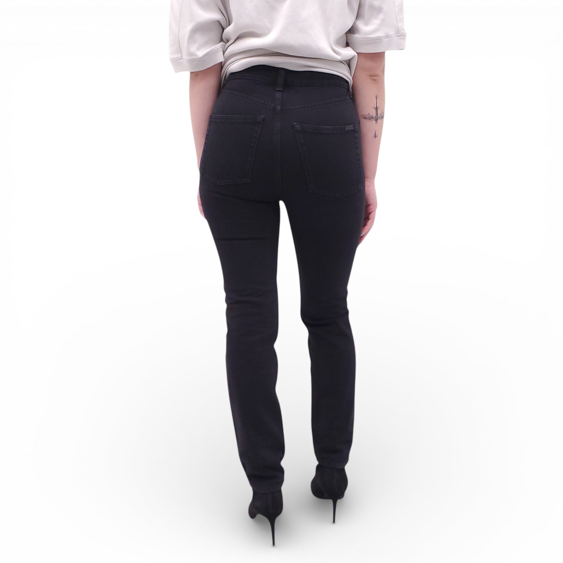 SAINT LAURENT BLACK HIGH-WAISTED DENIM JEANS - SIZE 26