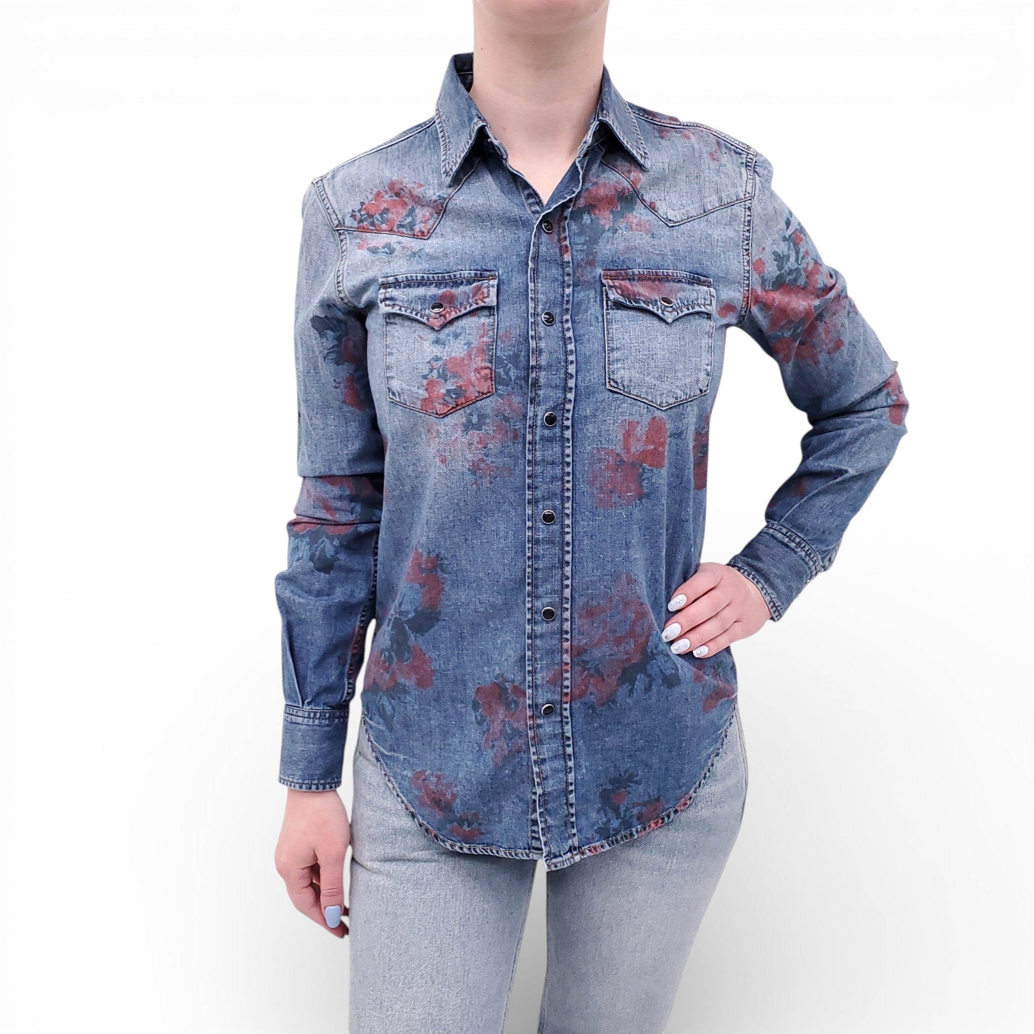 SAINT LAURENT FLORAL DENIM SHIRT - SIZE M
