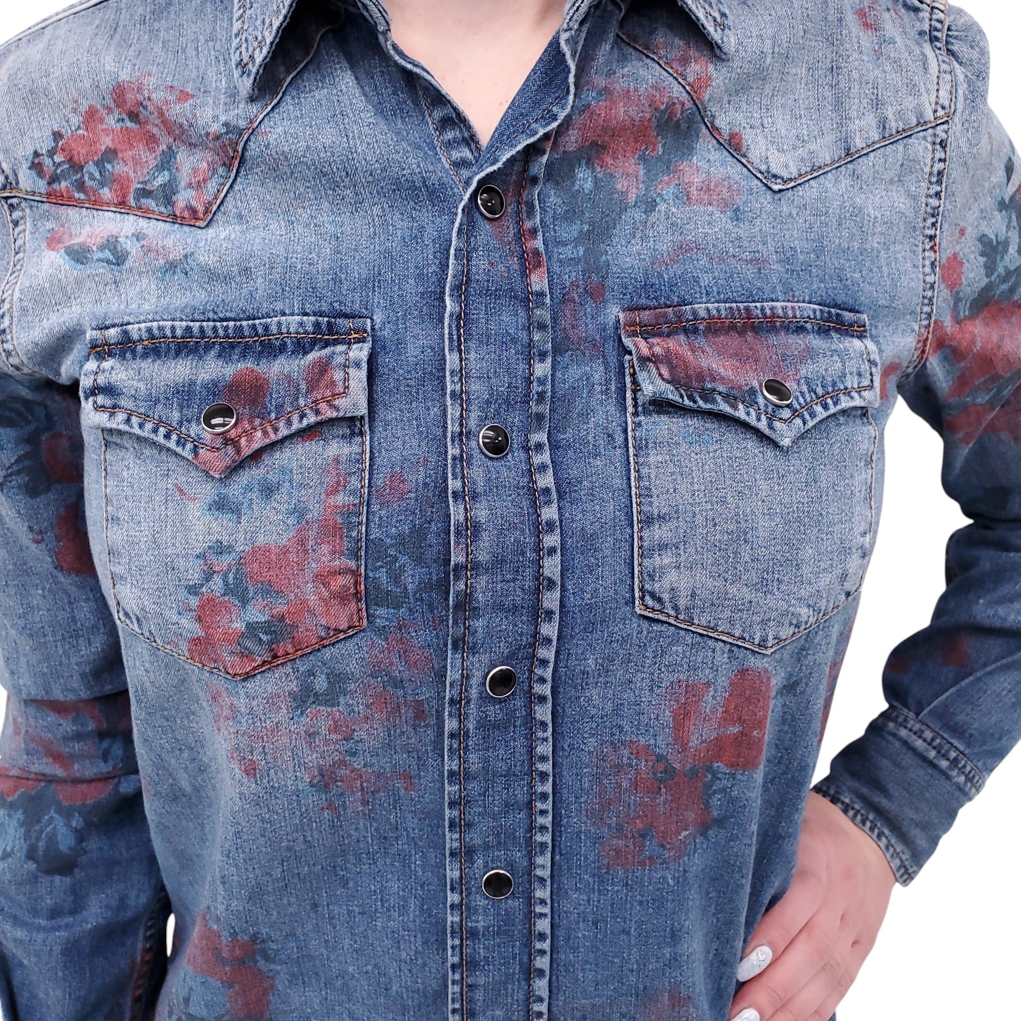 SAINT LAURENT FLORAL DENIM SHIRT - SIZE M