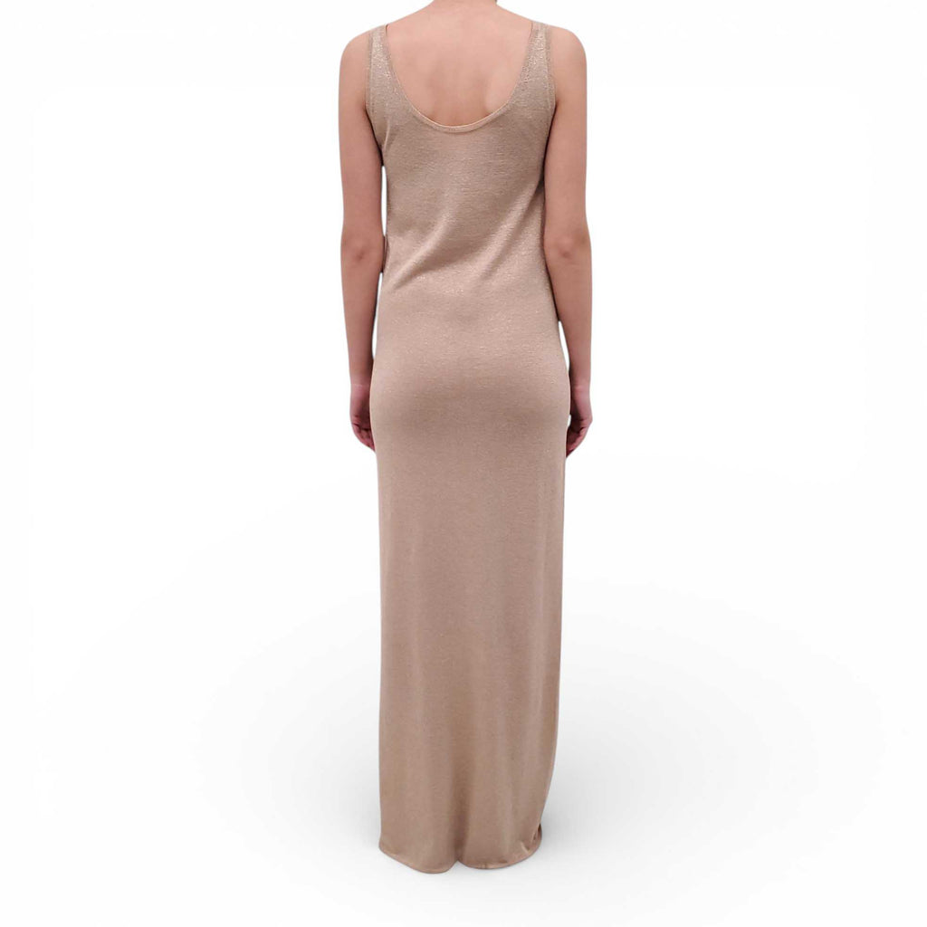 SAINT LAURENT METALLIC GOLD KNIT GOWN - SIZE S