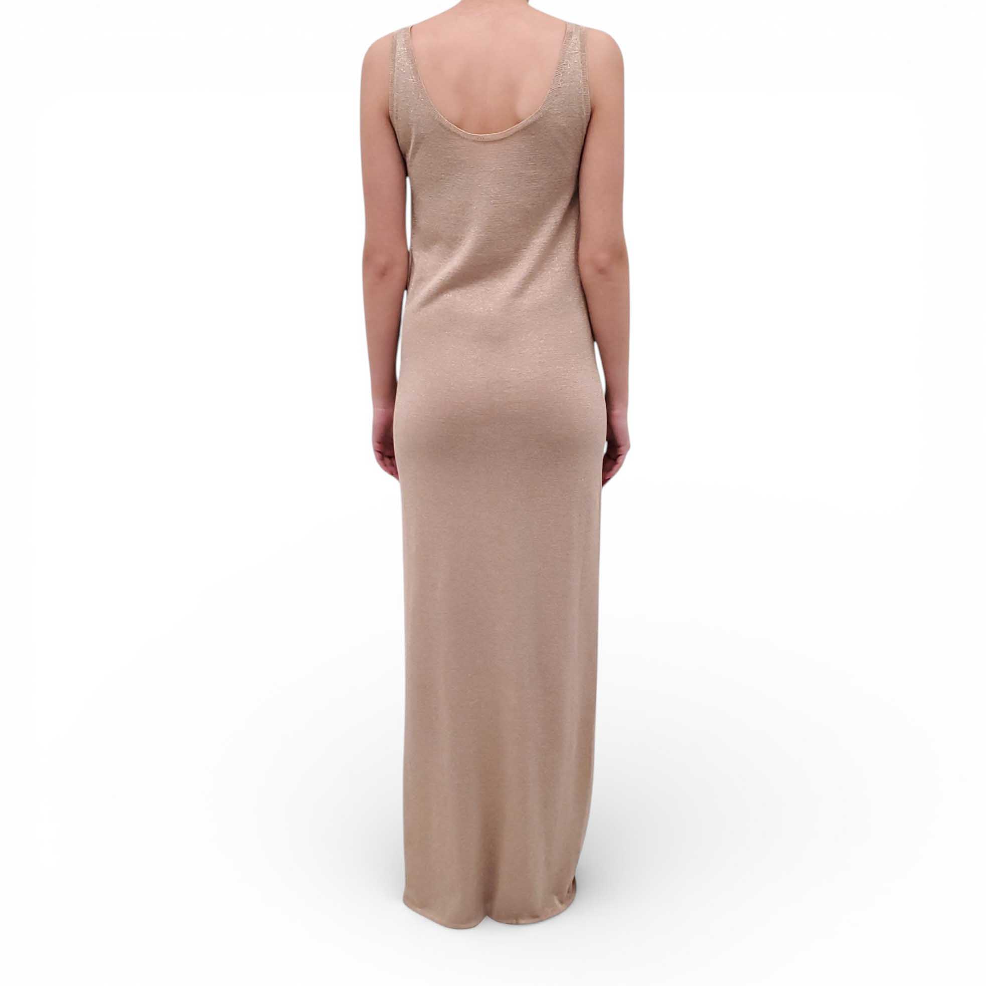 SAINT LAURENT METALLIC GOLD KNIT GOWN - SIZE S