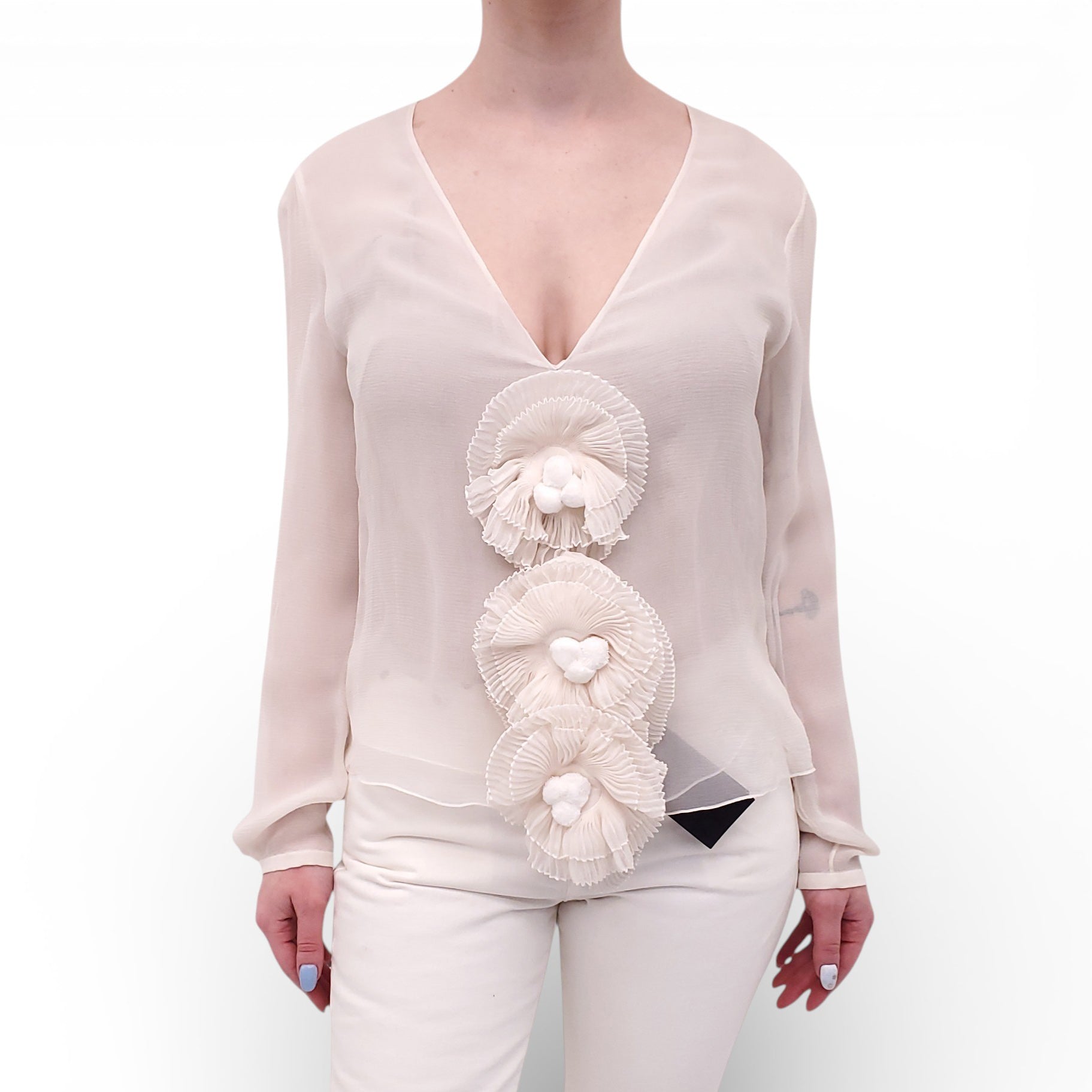 SAINT LAURENT RUNWAY SHEER SILK BLOUSE - SIZE 42