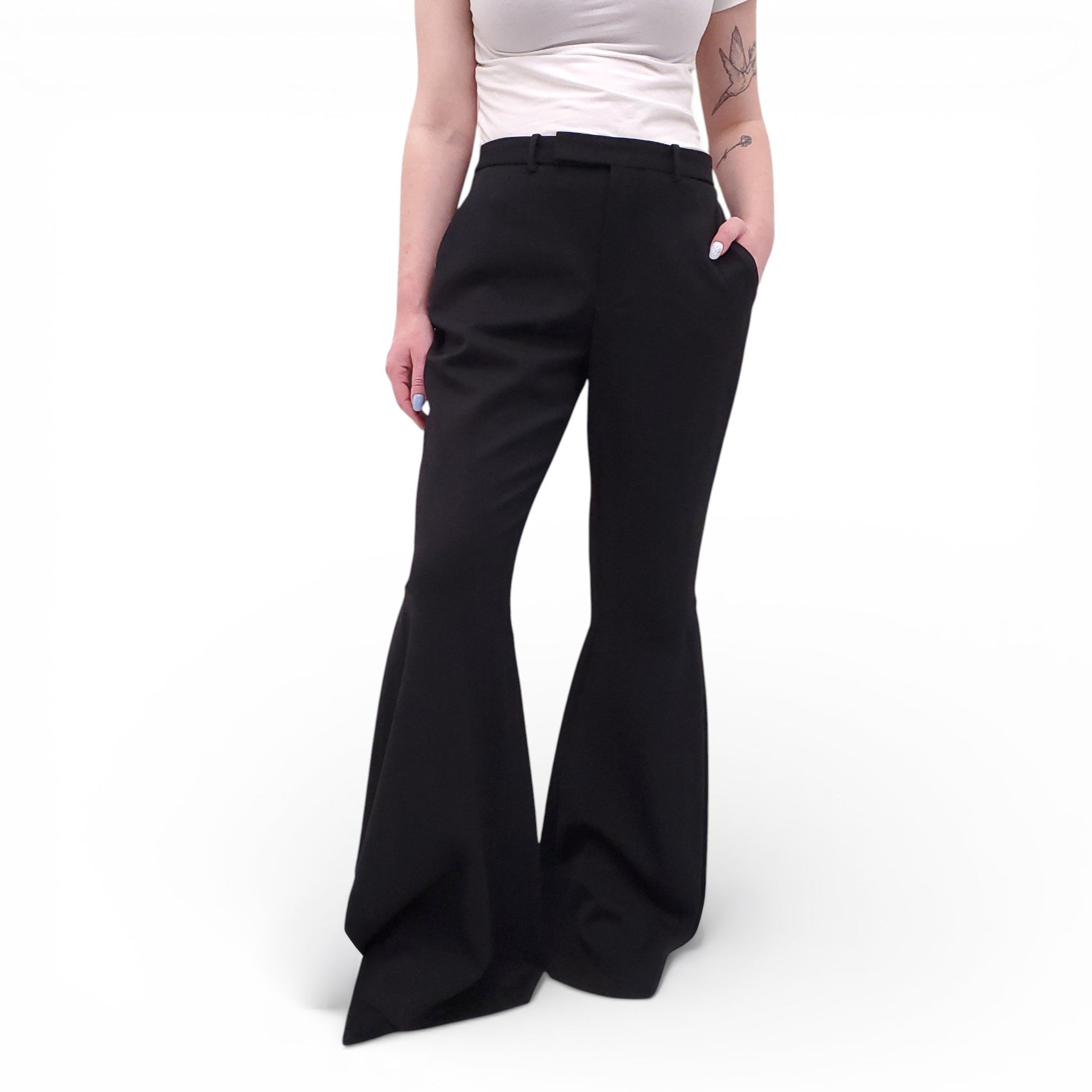 SAINT LAURENT BLACK WIDE LEG TROUSERS - SIZE 42