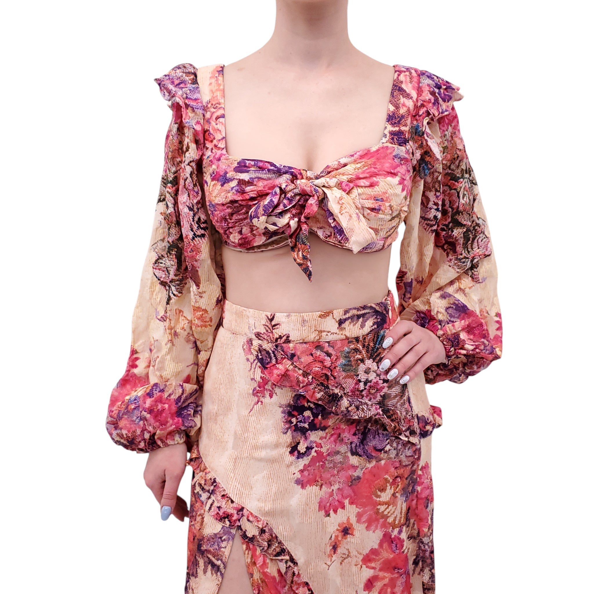 HEMANT & NANDITA FLORAL PRINT SKIRT SET - SIZE M