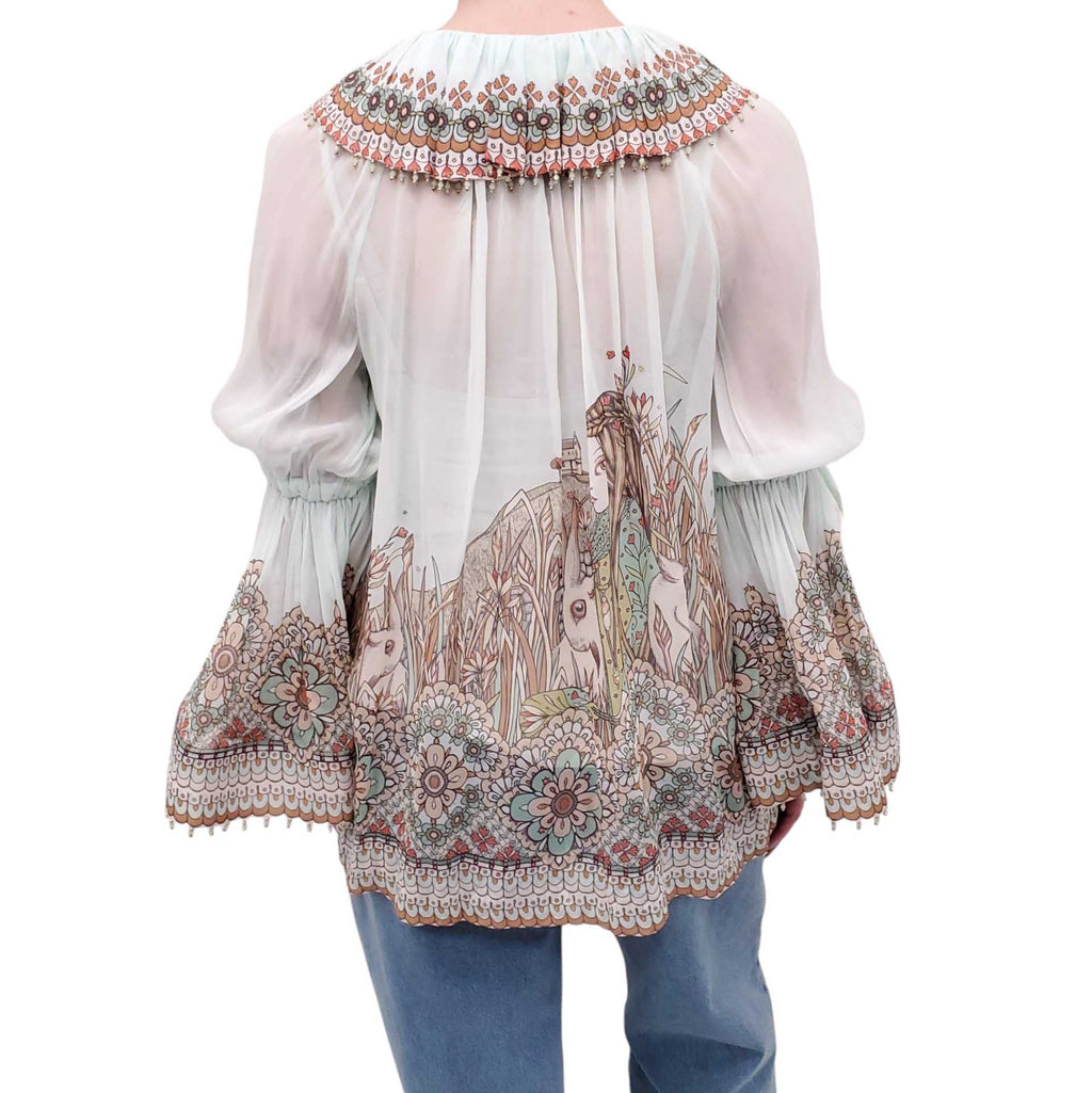 ZIMMERMANN TURQUOISE RUFFLE BLOUSE WITH BEADING - SIZE 1 (US 6)